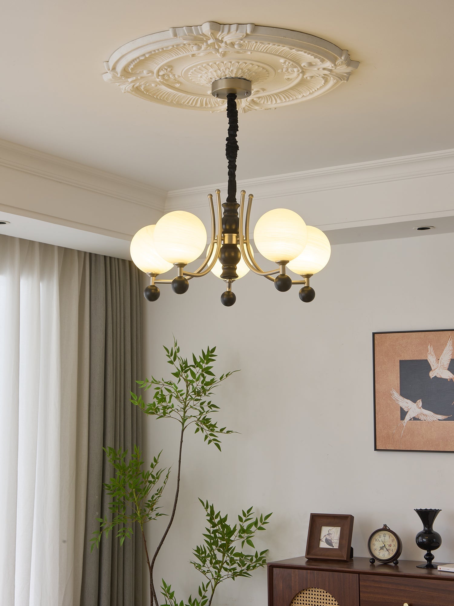 Serenus Traditional Sphere Wood Chandelier-Neutral Decor