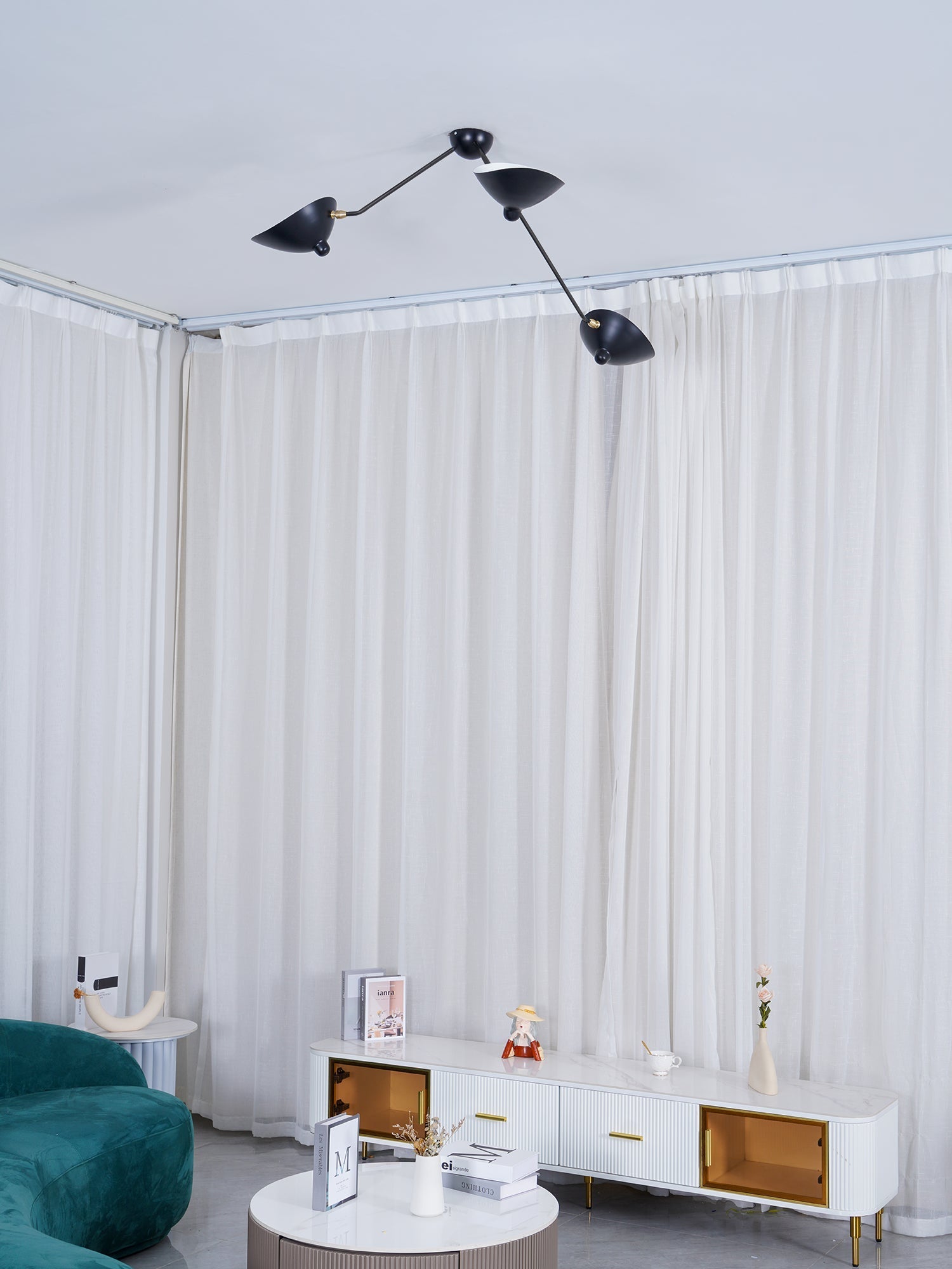 Solara Ceiling Lamp Three Arm Black Sculptural-Neutral Decor