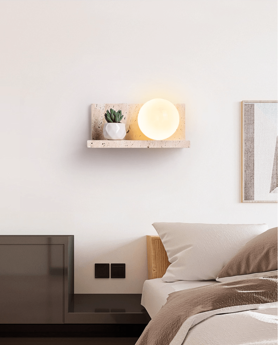 Shelf Travertine Sconce-Neutral Decor