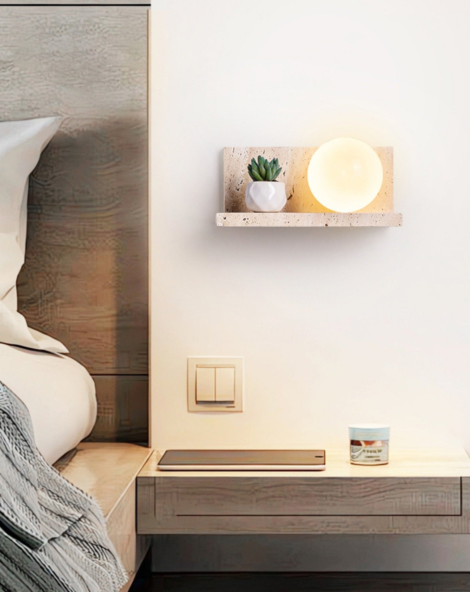 Shelf Travertine Sconce-Neutral Decor