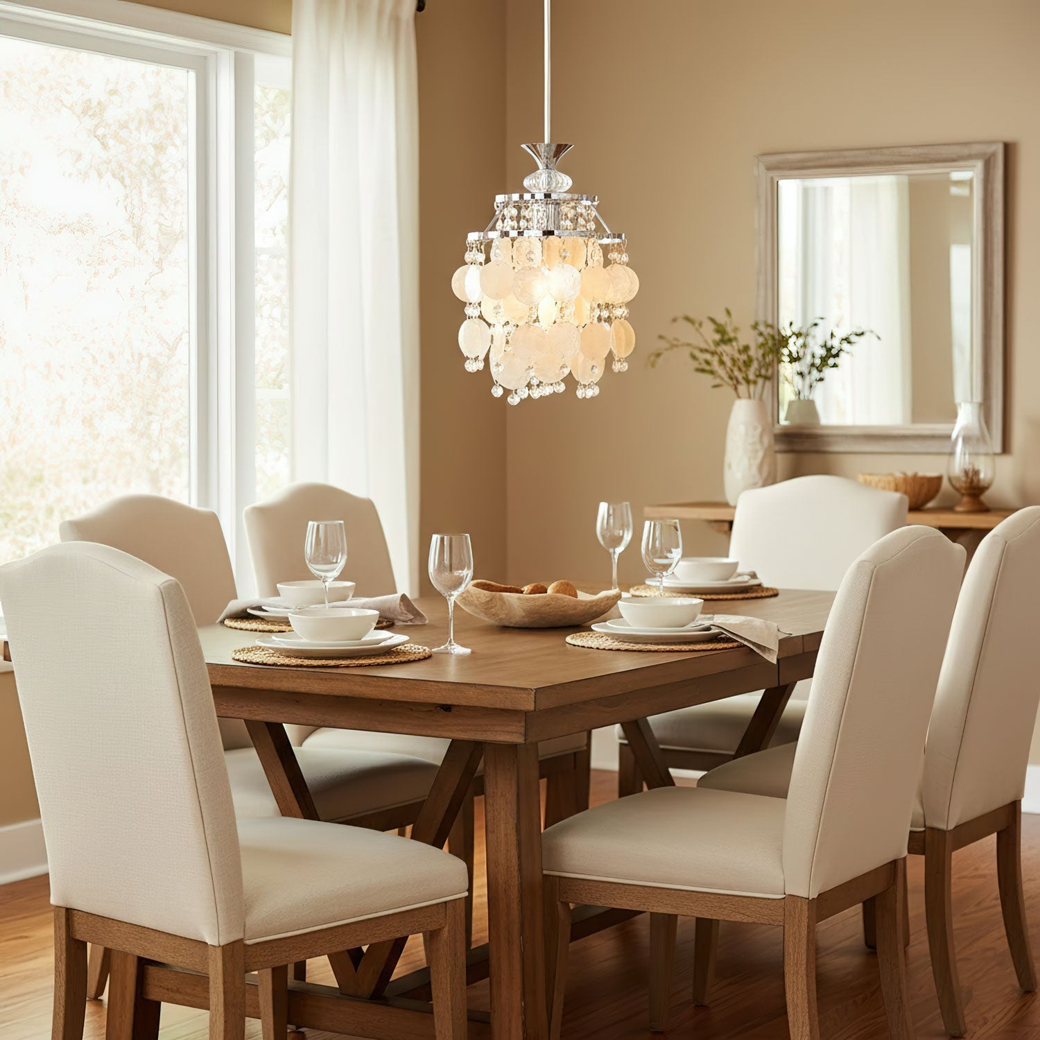 Shell Disc Pendant Light-Neutral Decor
