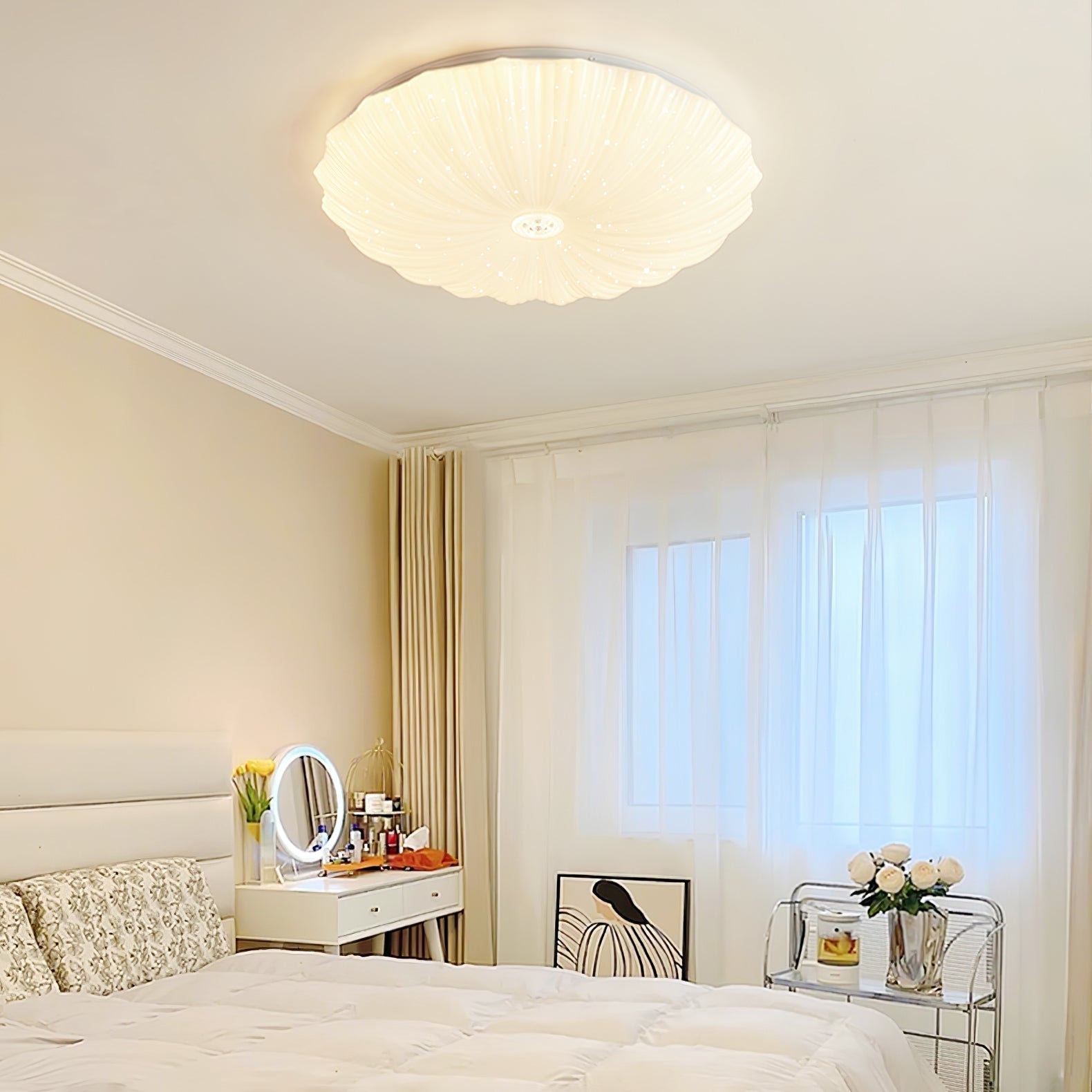 Cyvian Nordic Art Shell Round Ceiling Lamp-Neutral Decor