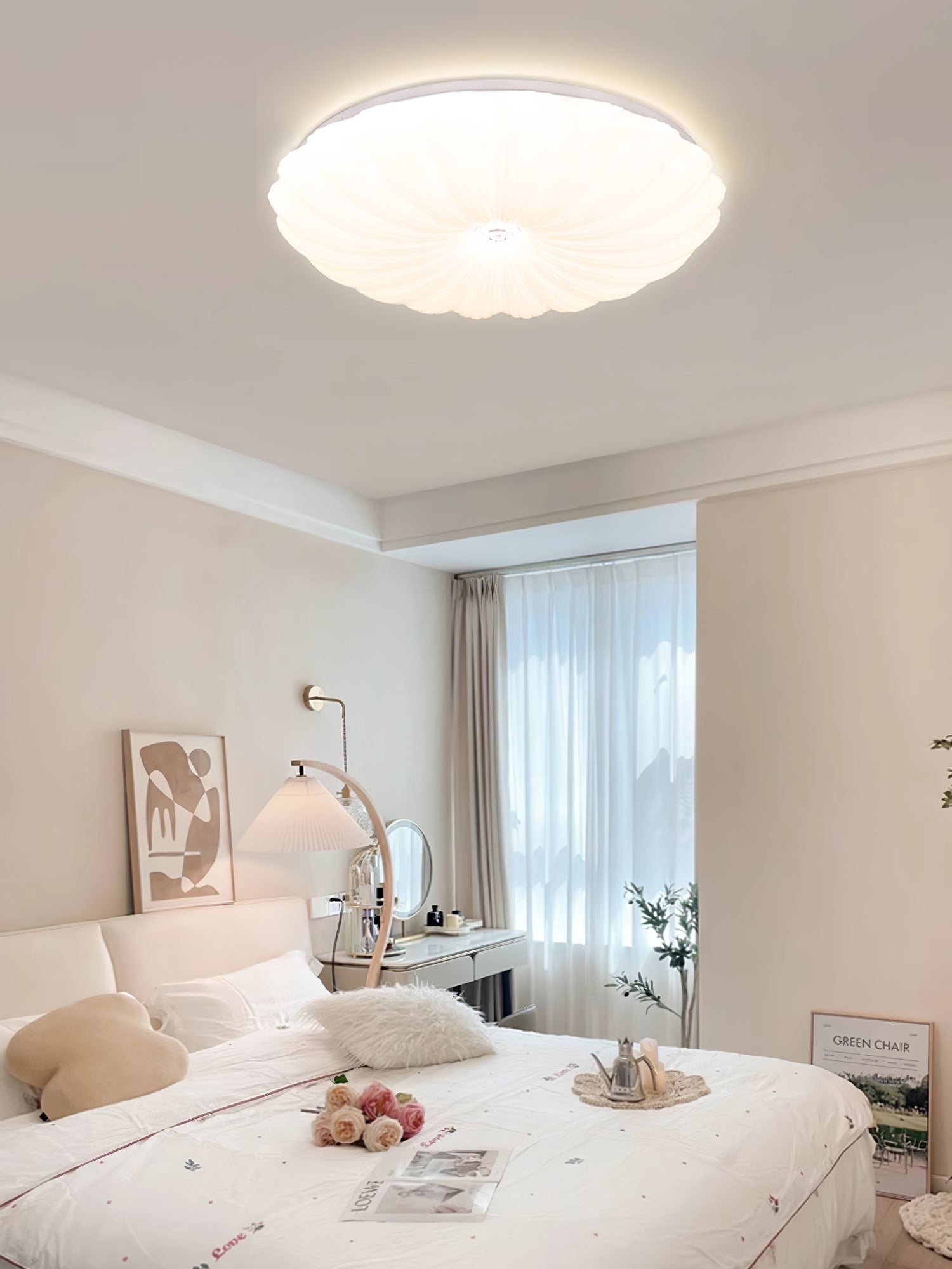 Cyvian Nordic Art Shell Round Ceiling Lamp-Neutral Decor