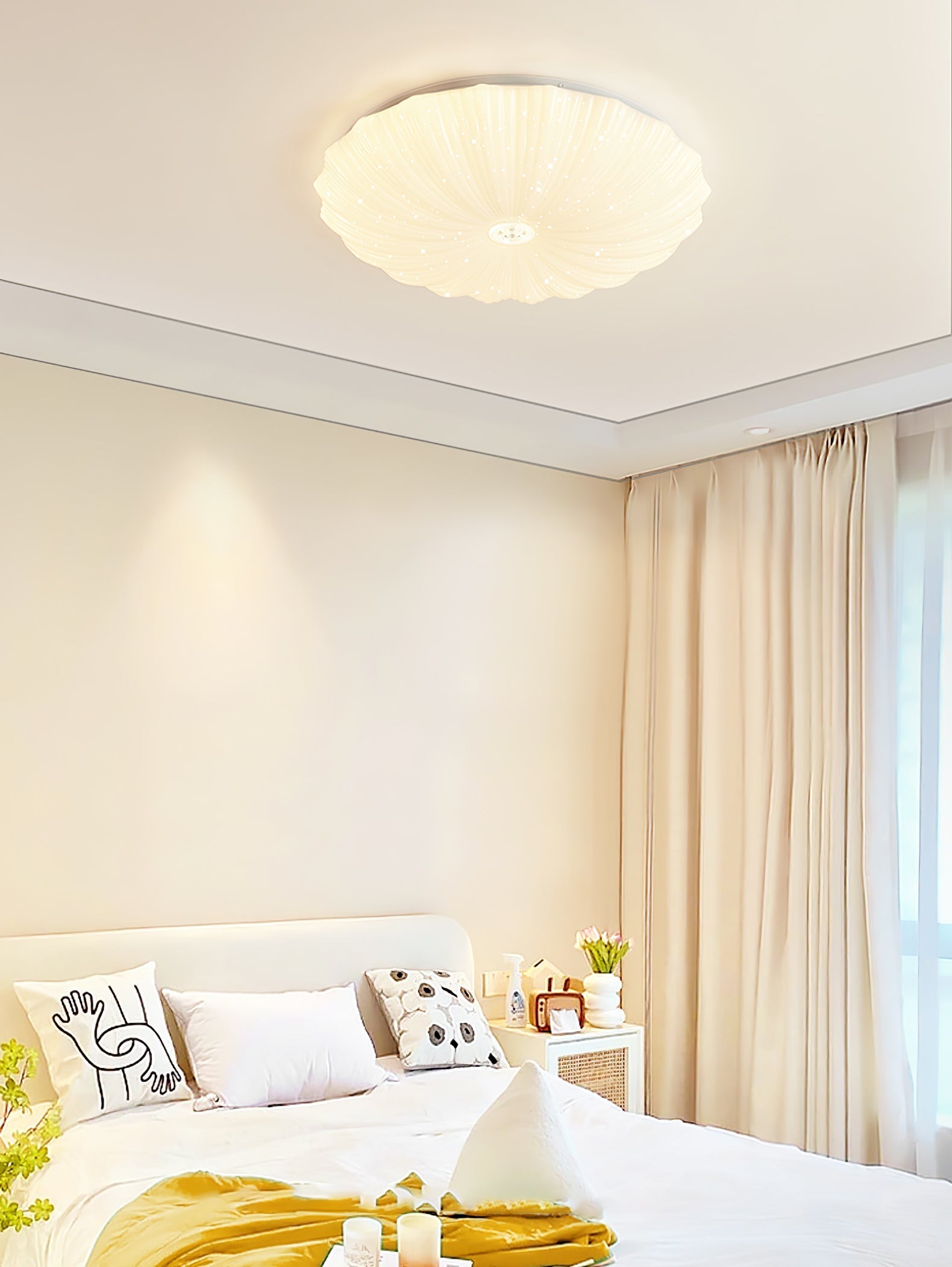 Cyvian Nordic Art Shell Round Ceiling Lamp-Neutral Decor
