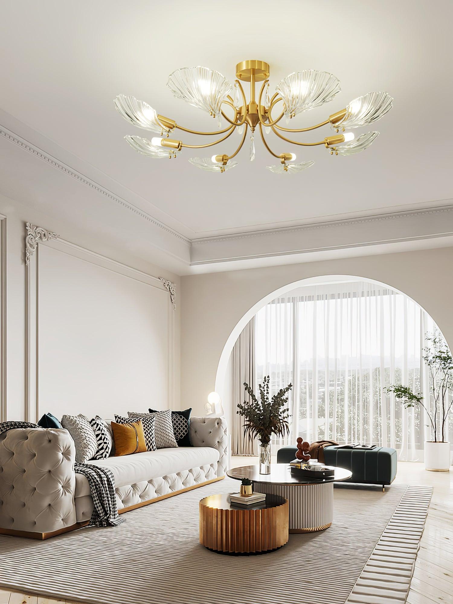 Lumara Petal Glass Brass Chandelier-Neutral Decor