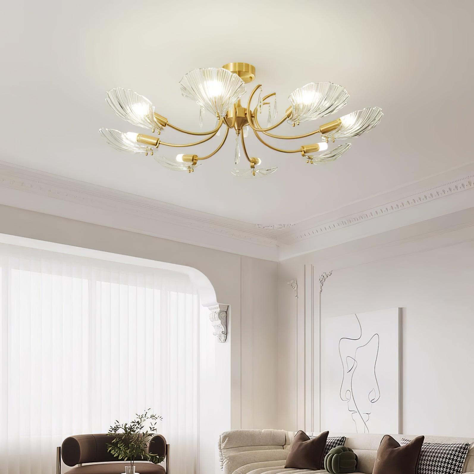 Lumara Petal Glass Brass Chandelier-Neutral Decor