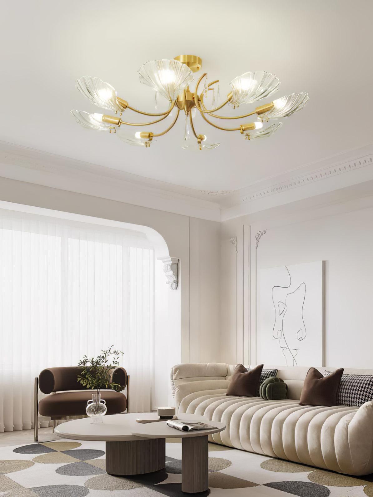Lumara Petal Glass Brass Chandelier-Neutral Decor