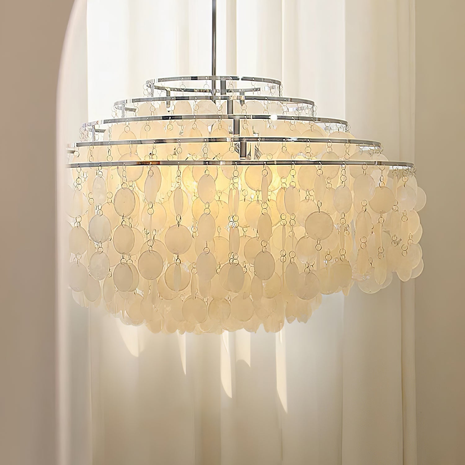 Rivena Pendant Lamp Round Shell Ring-Neutral Decor