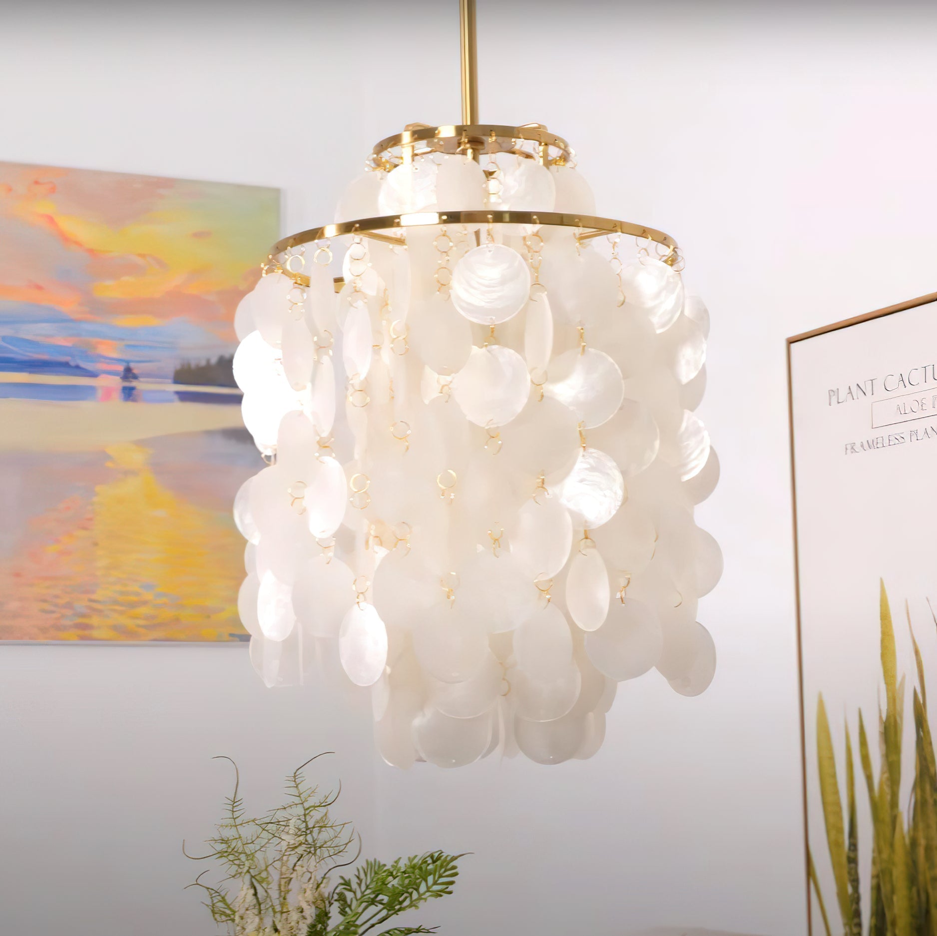 Rivena Pendant Lamp Round Shell Ring-Neutral Decor