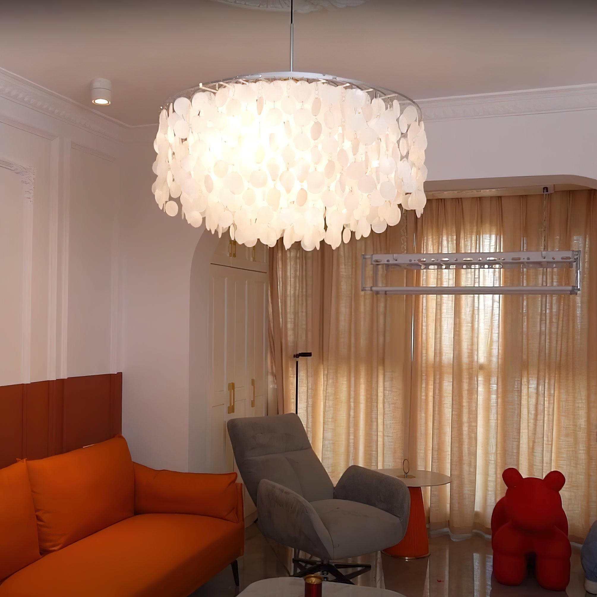 Rivena Pendant Lamp Round Shell Ring-Neutral Decor