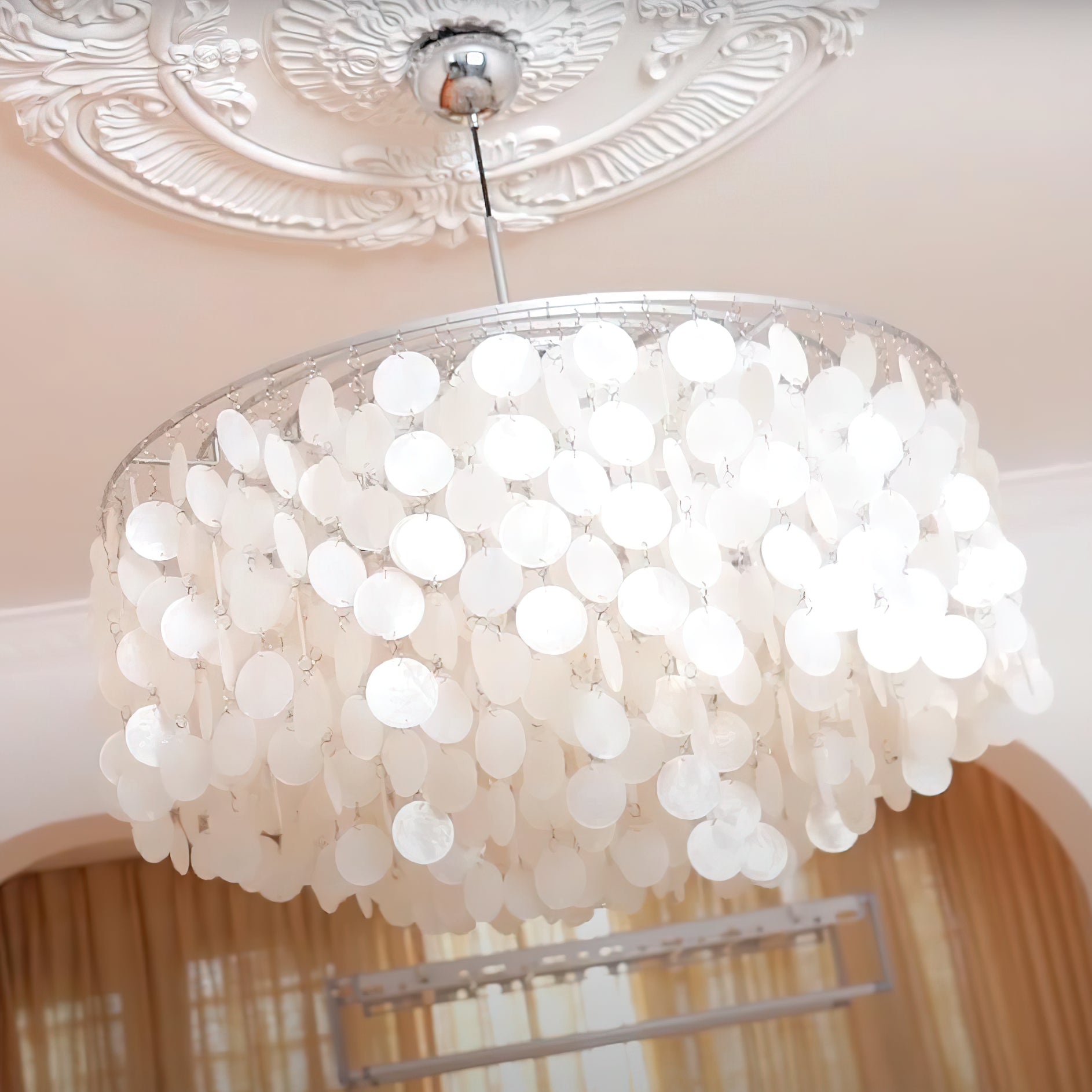 Rivena Pendant Lamp Round Shell Ring-Neutral Decor