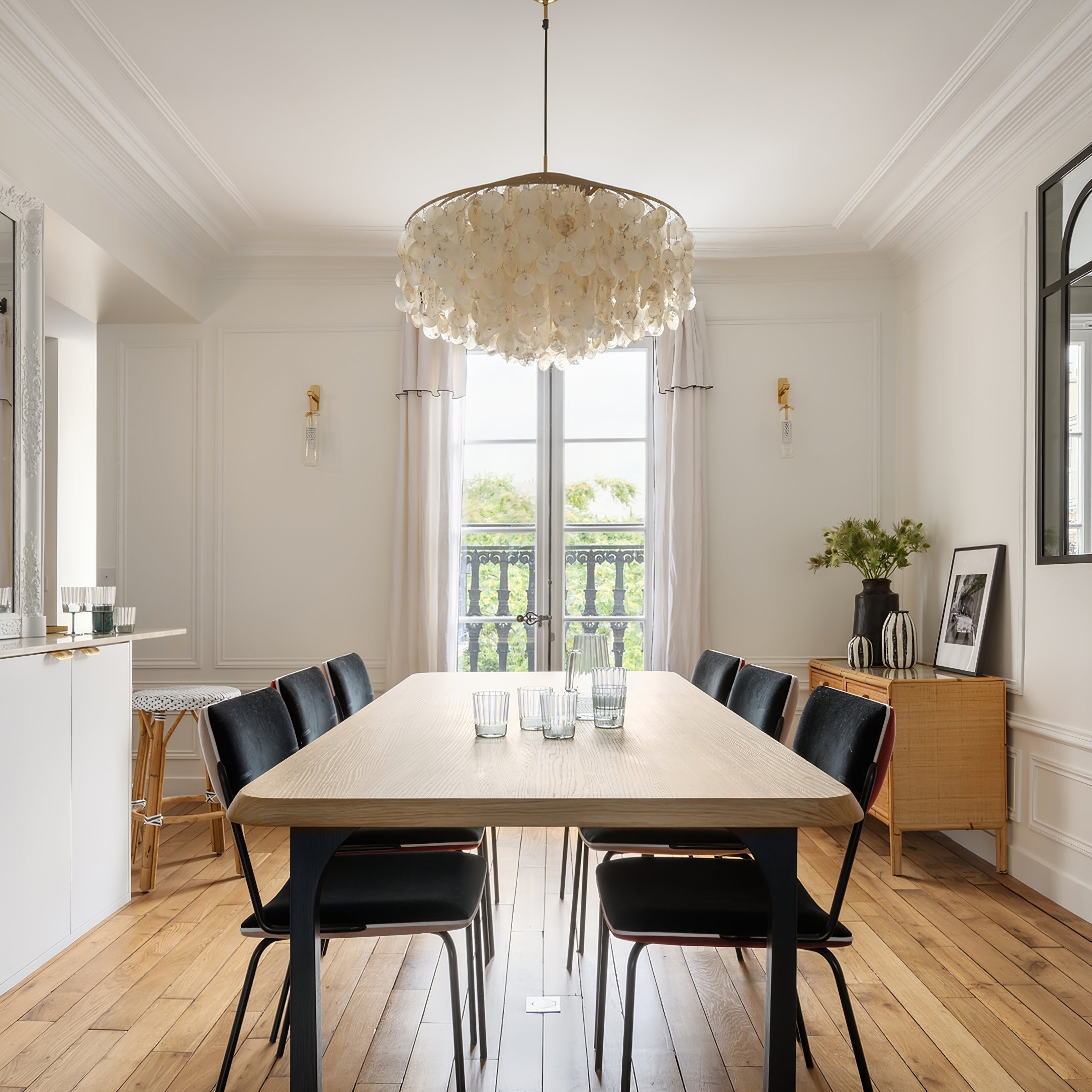 Rivena Pendant Lamp Round Shell Ring-Neutral Decor
