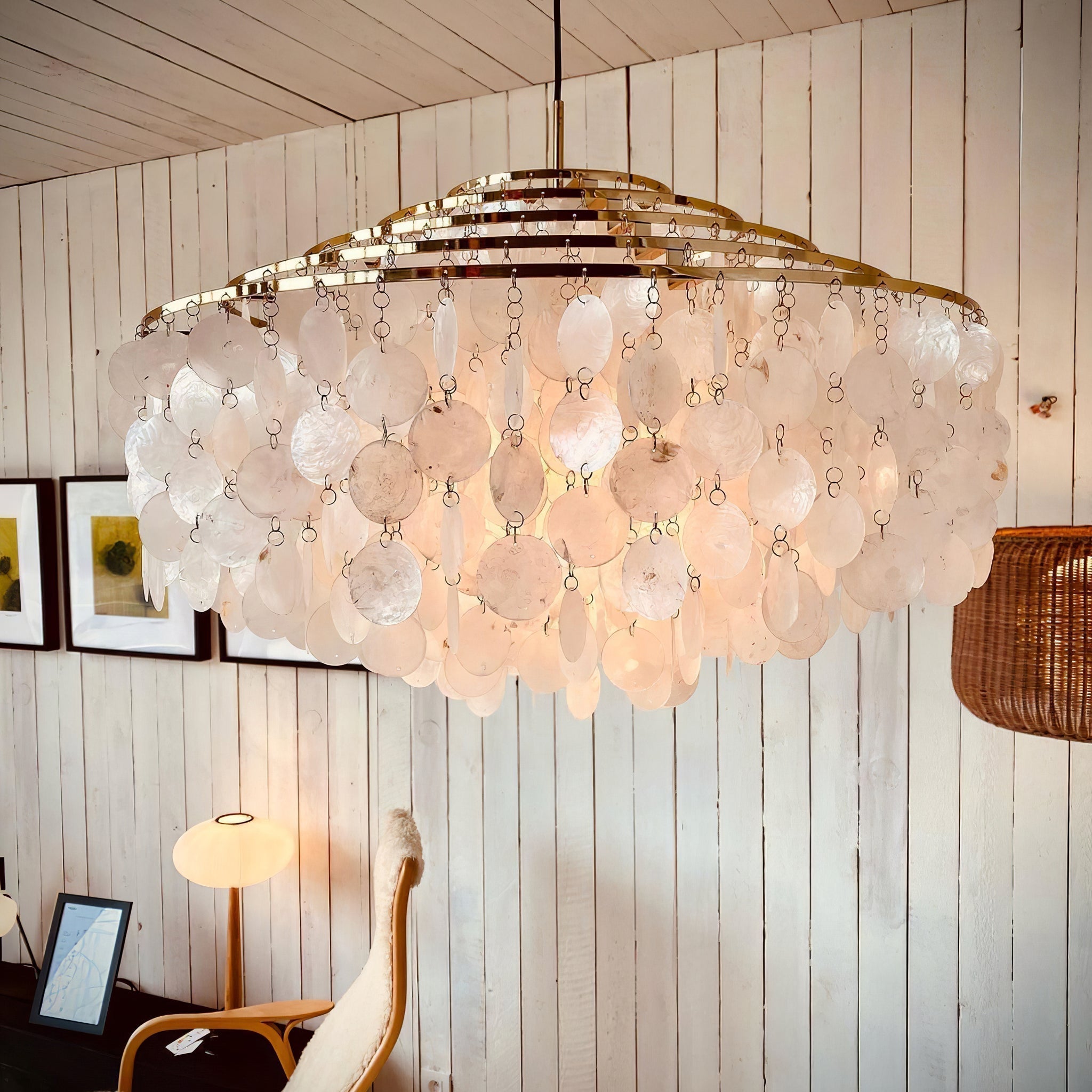 Rivena Pendant Lamp Round Shell Ring-Neutral Decor
