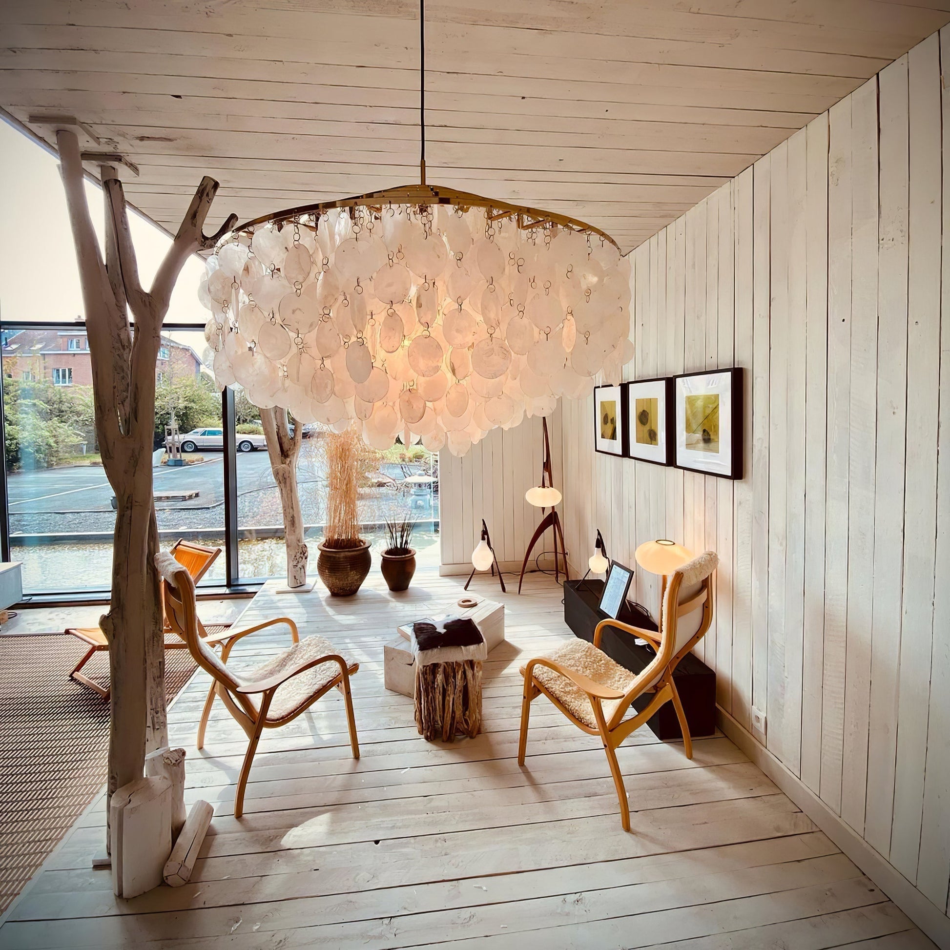 Rivena Pendant Lamp Round Shell Ring-Neutral Decor