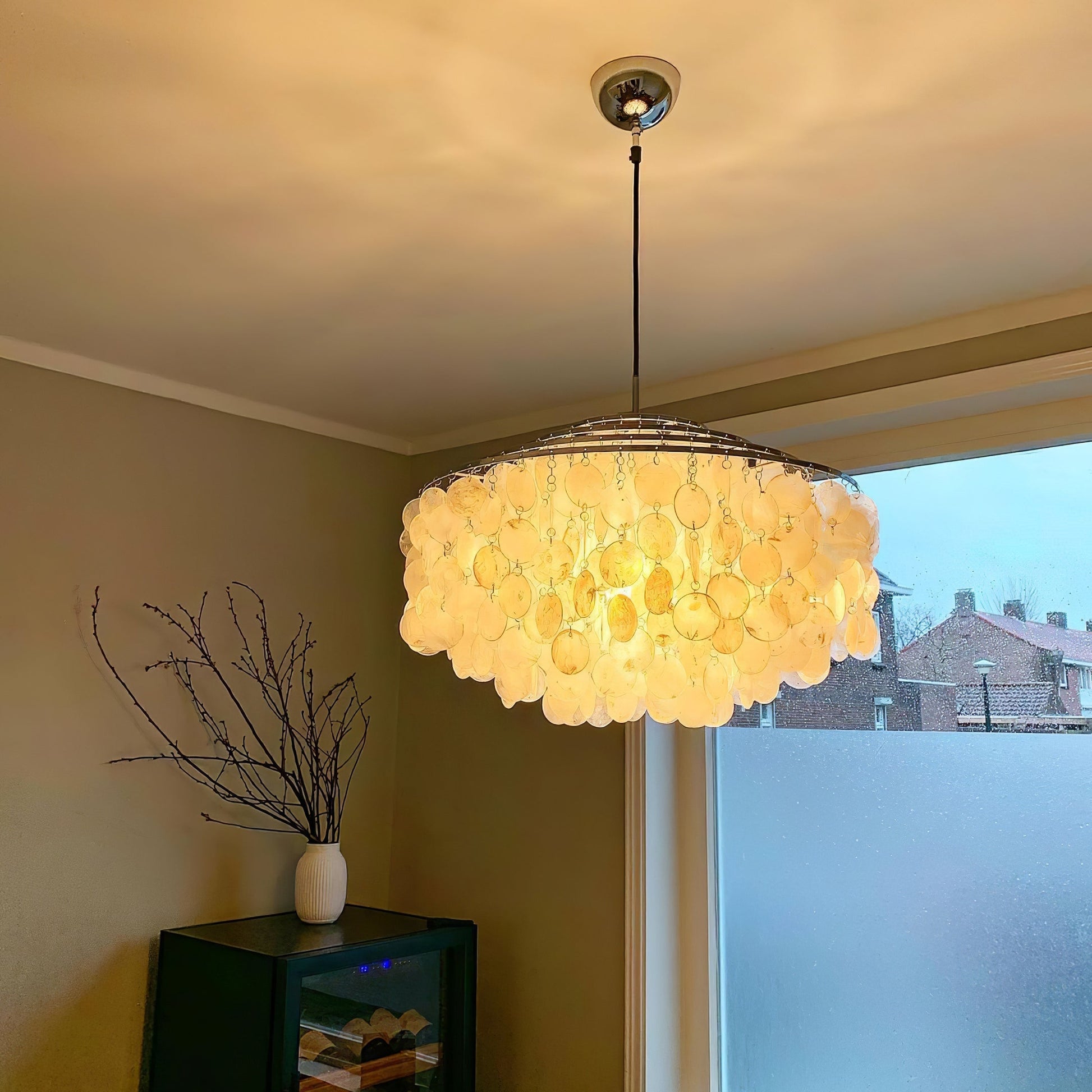 Rivena Pendant Lamp Round Shell Ring-Neutral Decor