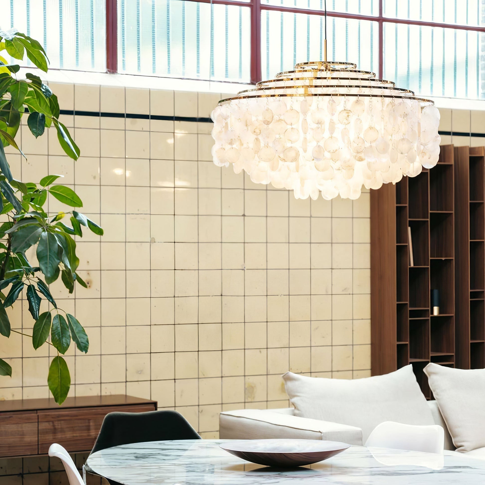 Rivena Pendant Lamp Round Shell Ring-Neutral Decor