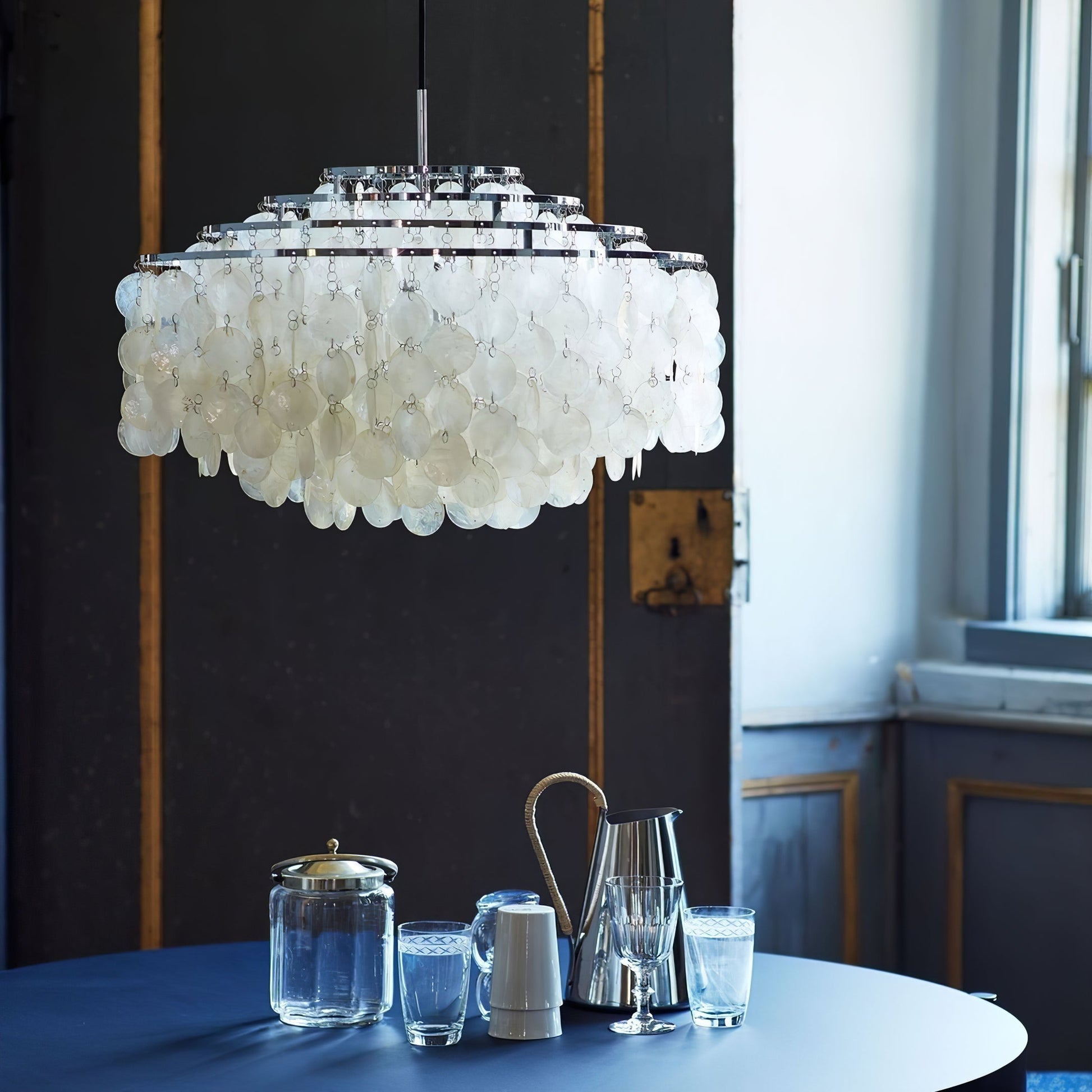 Rivena Pendant Lamp Round Shell Ring-Neutral Decor