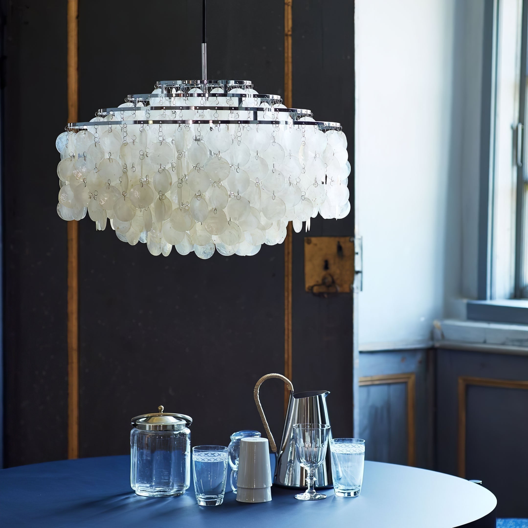 Rivena Pendant Lamp Round Shell Ring-Neutral Decor