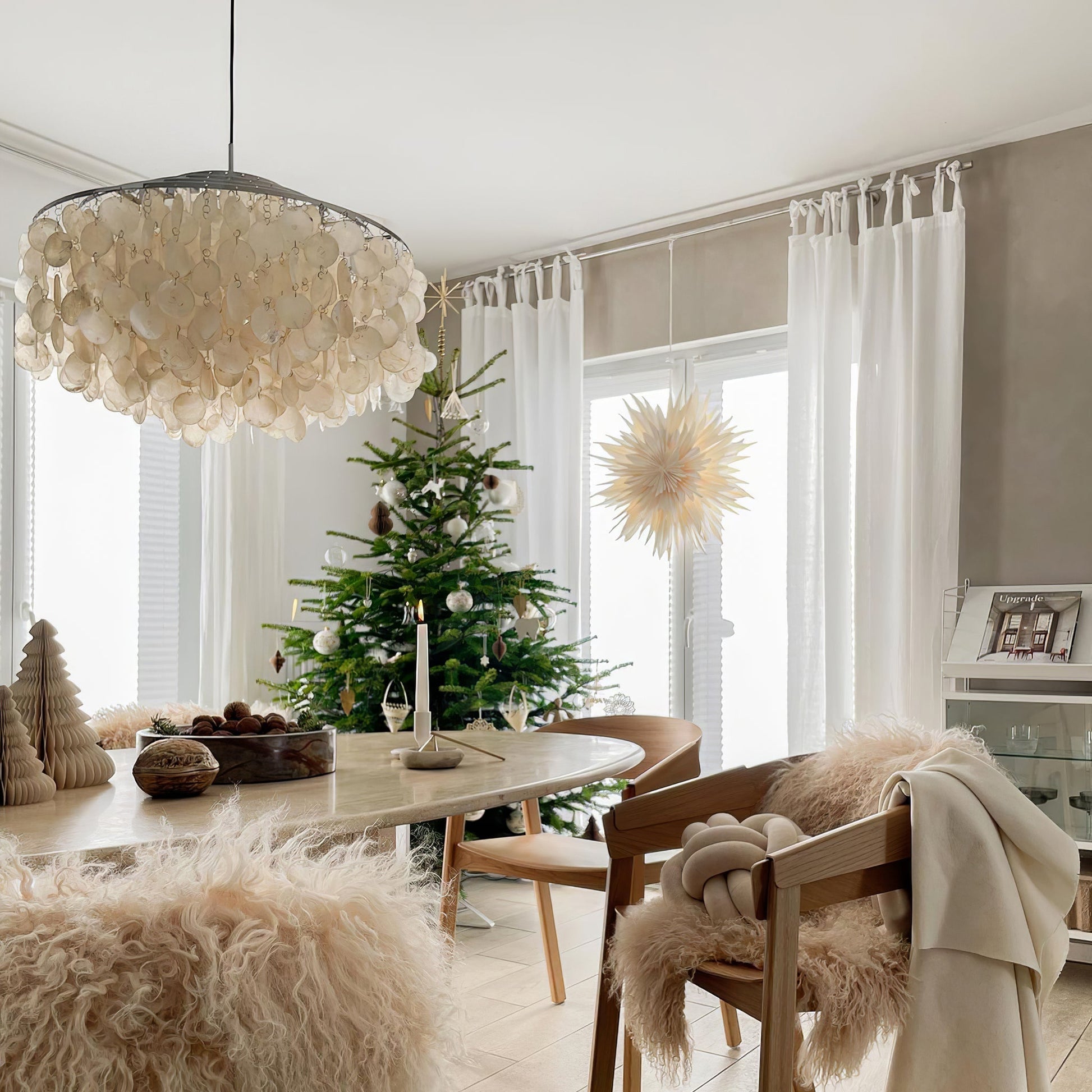 Rivena Pendant Lamp Round Shell Ring-Neutral Decor