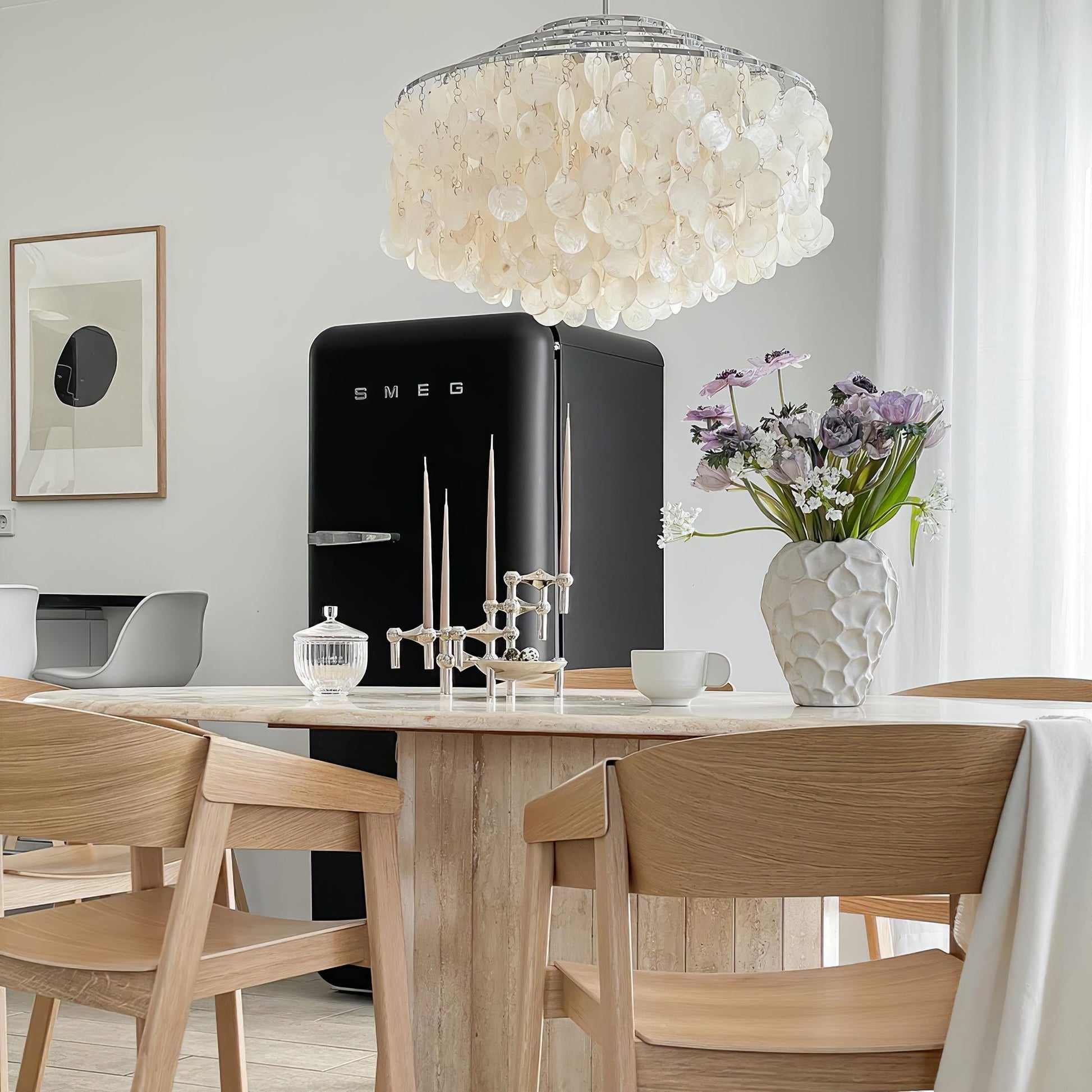 Rivena Pendant Lamp Round Shell Ring-Neutral Decor