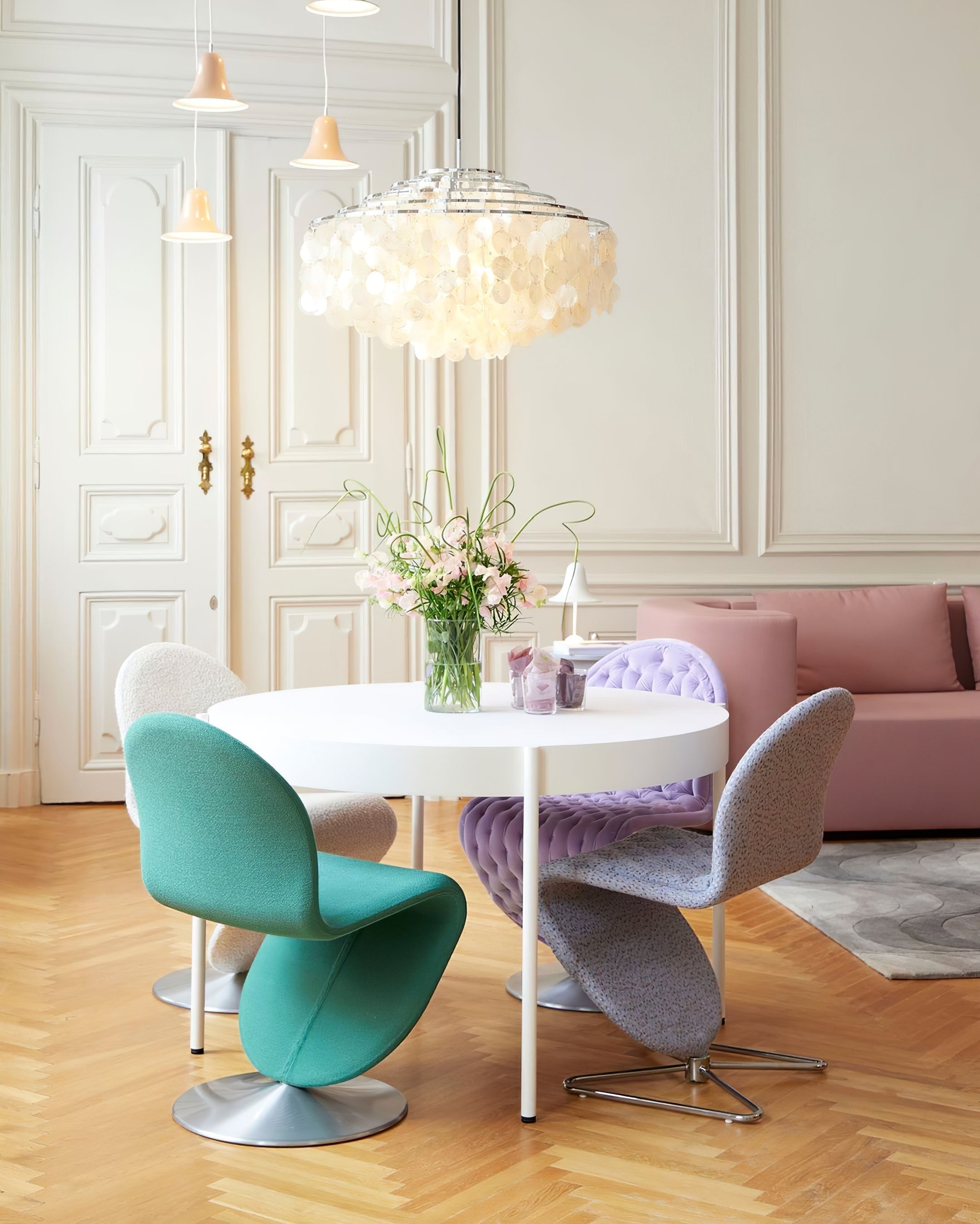 Rivena Pendant Lamp Round Shell Ring-Neutral Decor
