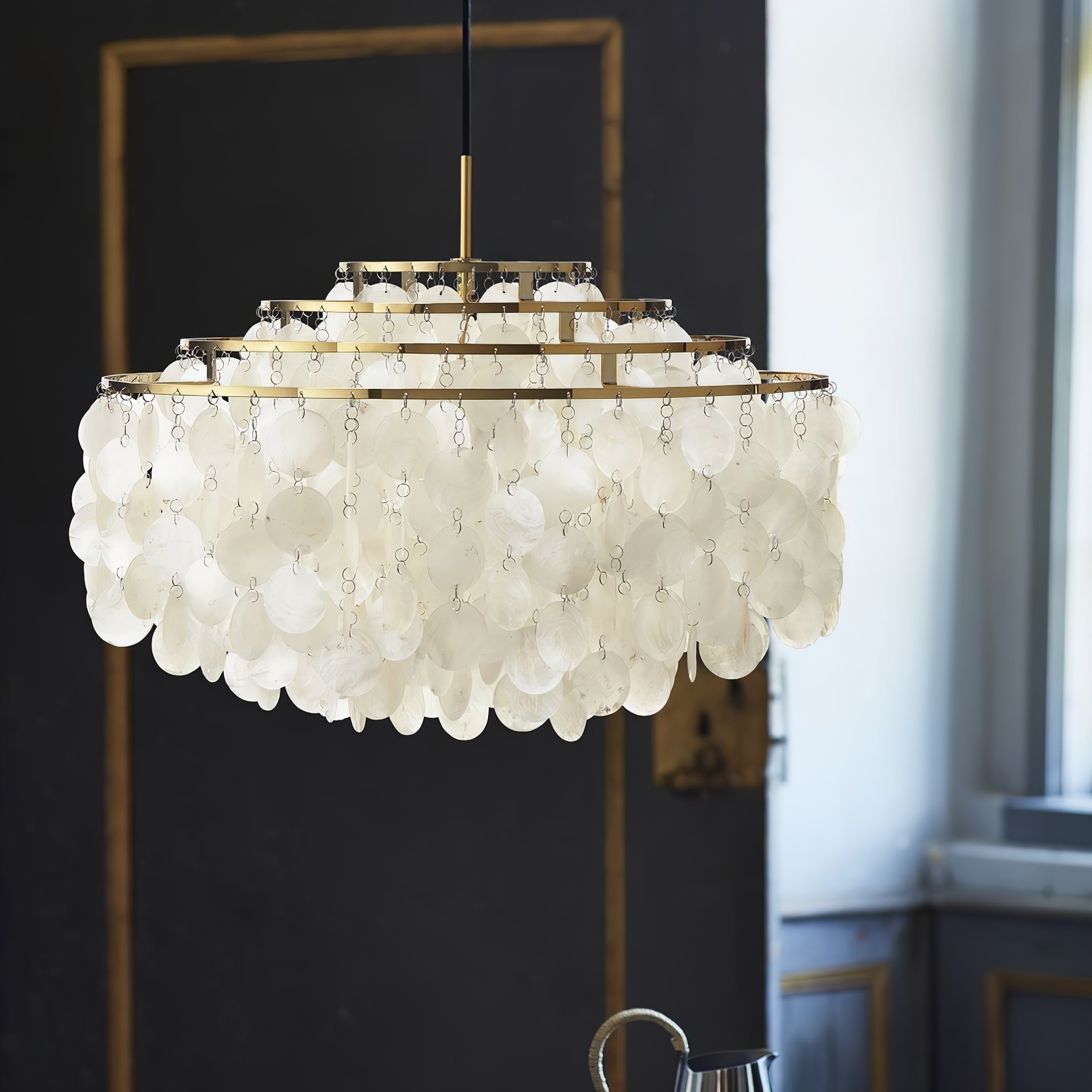 Rivena Pendant Lamp Round Shell Ring-Neutral Decor