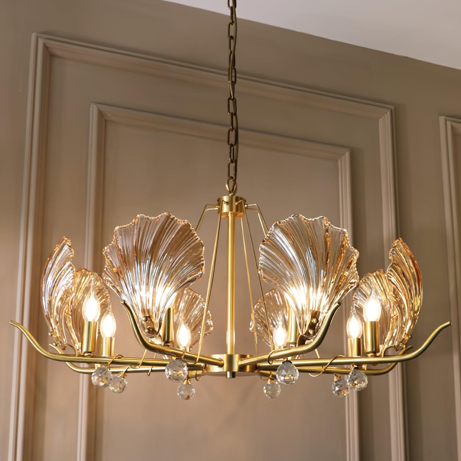 Lustra Chandelier Shell Crystal Leaf Copper-Neutral Decor
