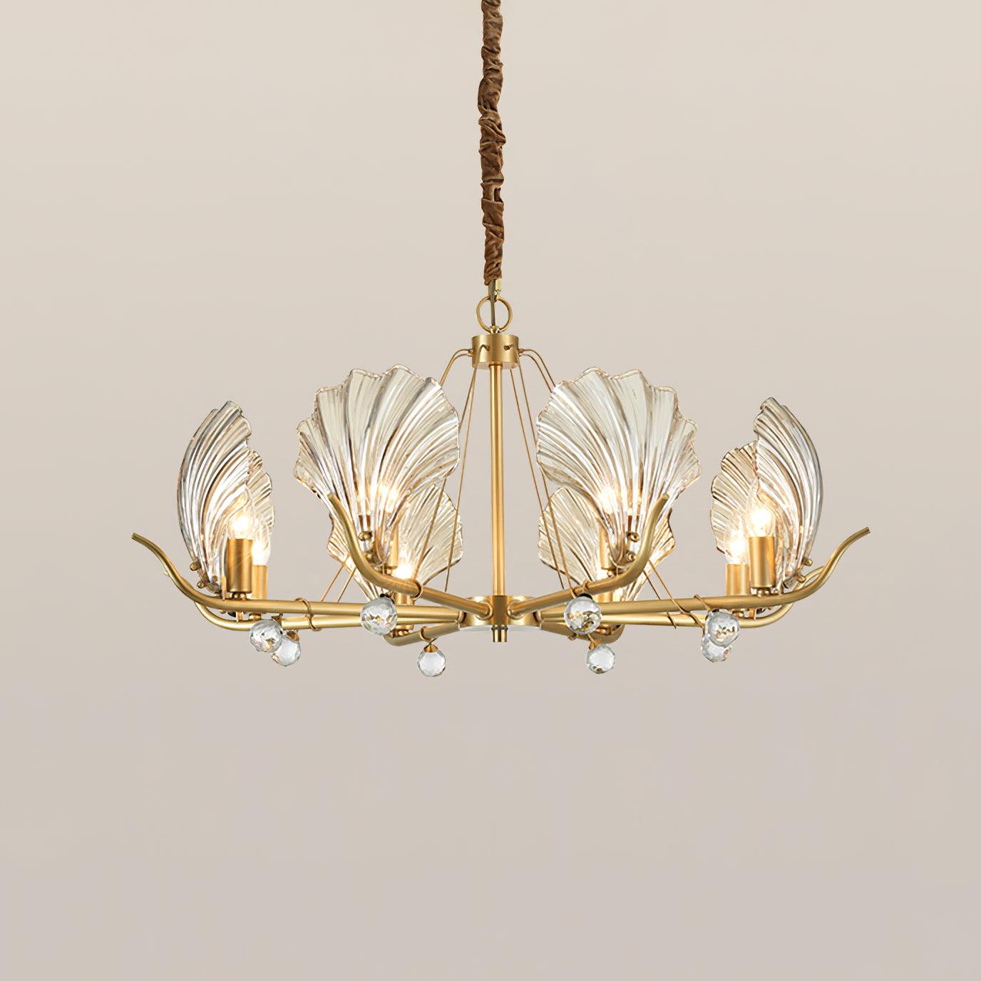 Lustra Chandelier Shell Crystal Leaf Copper-Neutral Decor
