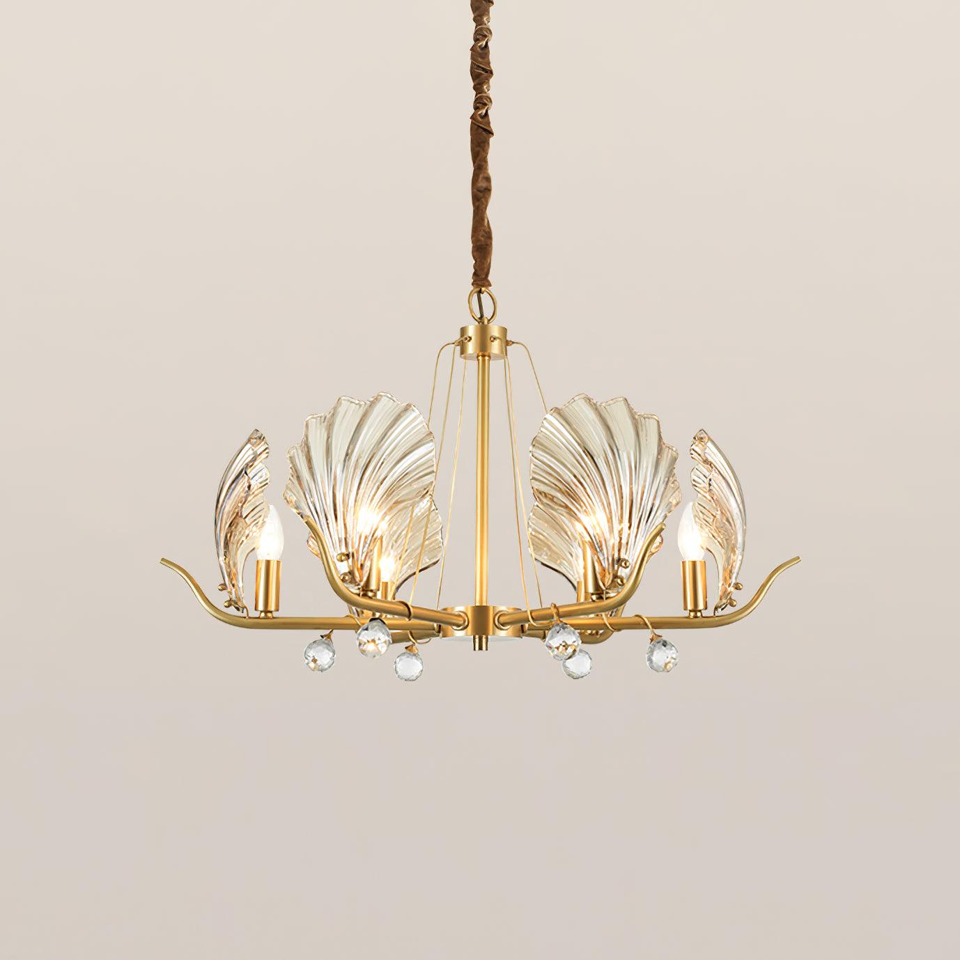 Lustra Chandelier Shell Crystal Leaf Copper-Neutral Decor