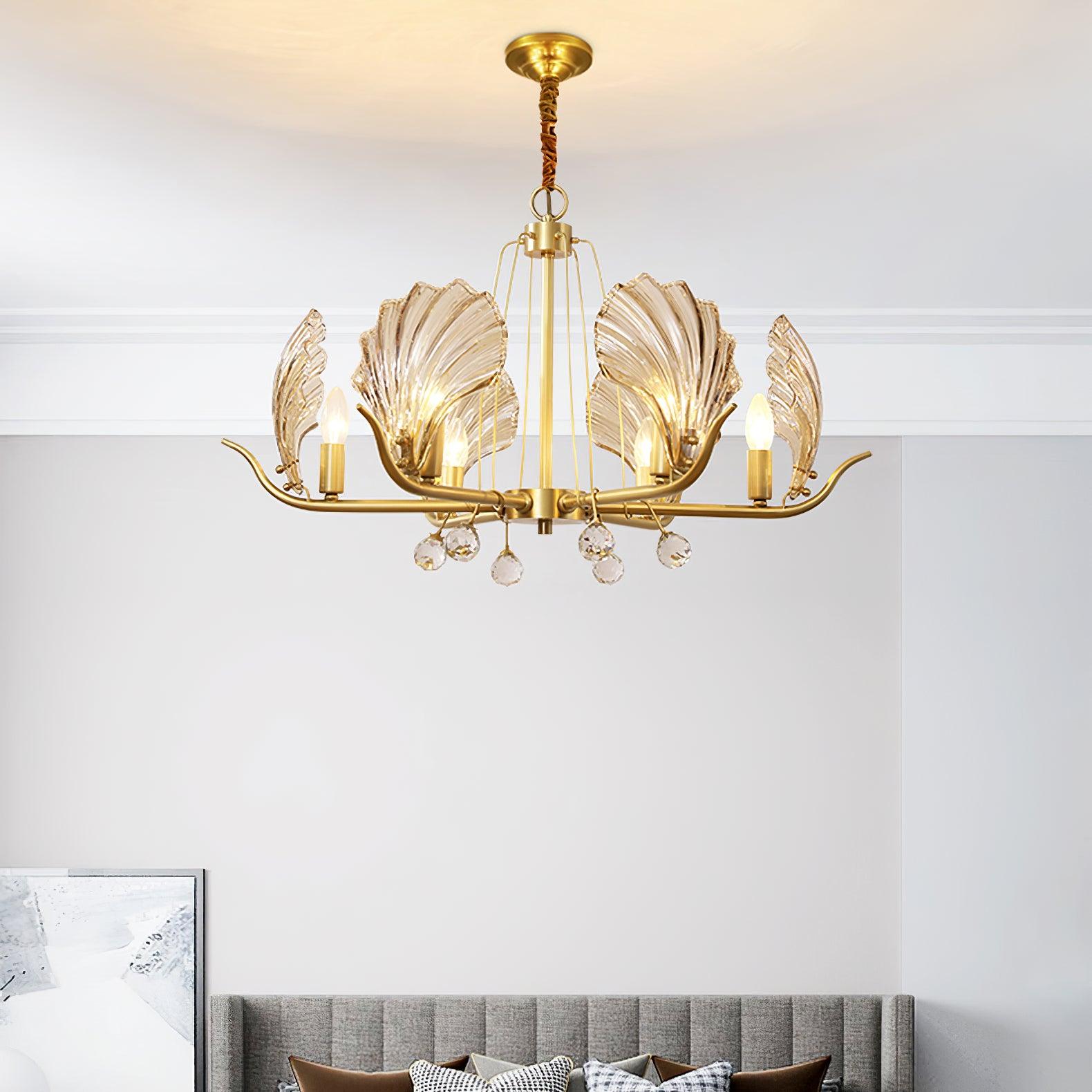 Lustra Chandelier Shell Crystal Leaf Copper-Neutral Decor