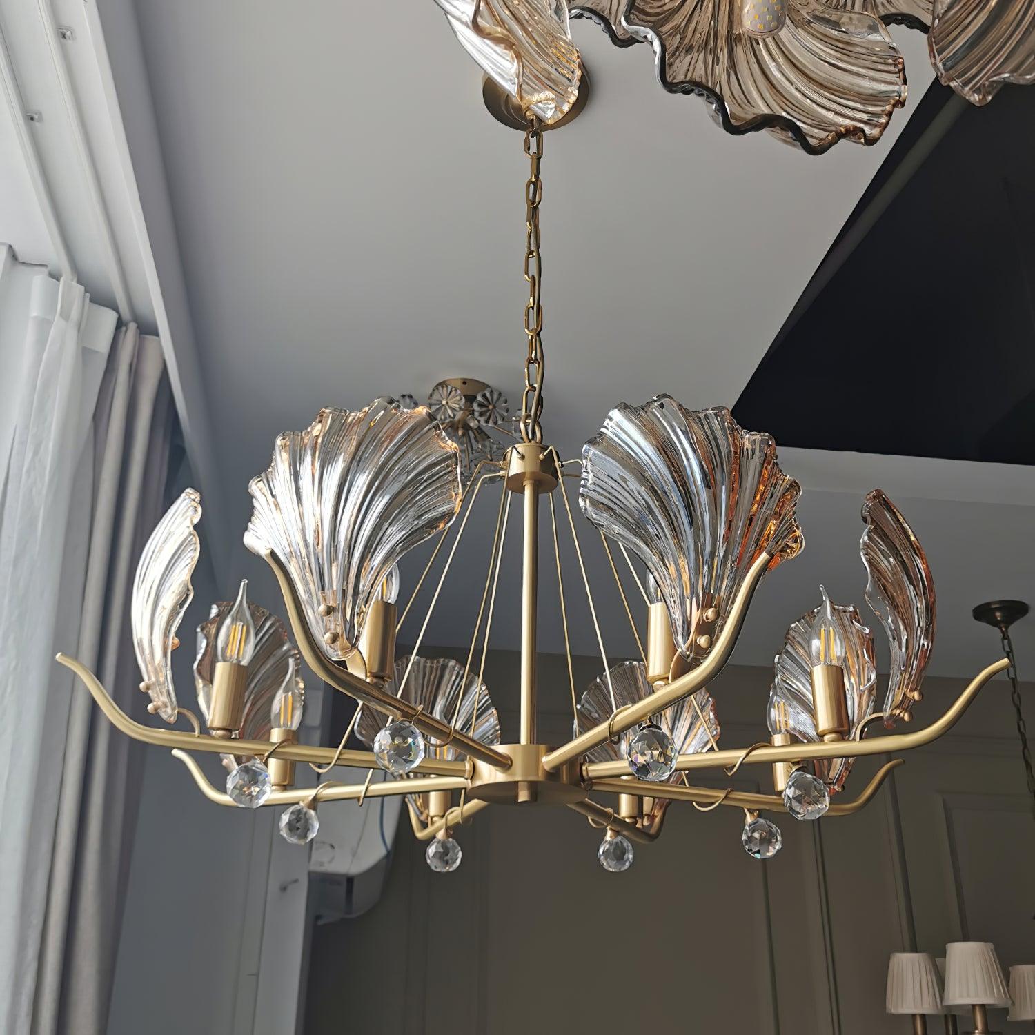 Lustra Chandelier Shell Crystal Leaf Copper-Neutral Decor