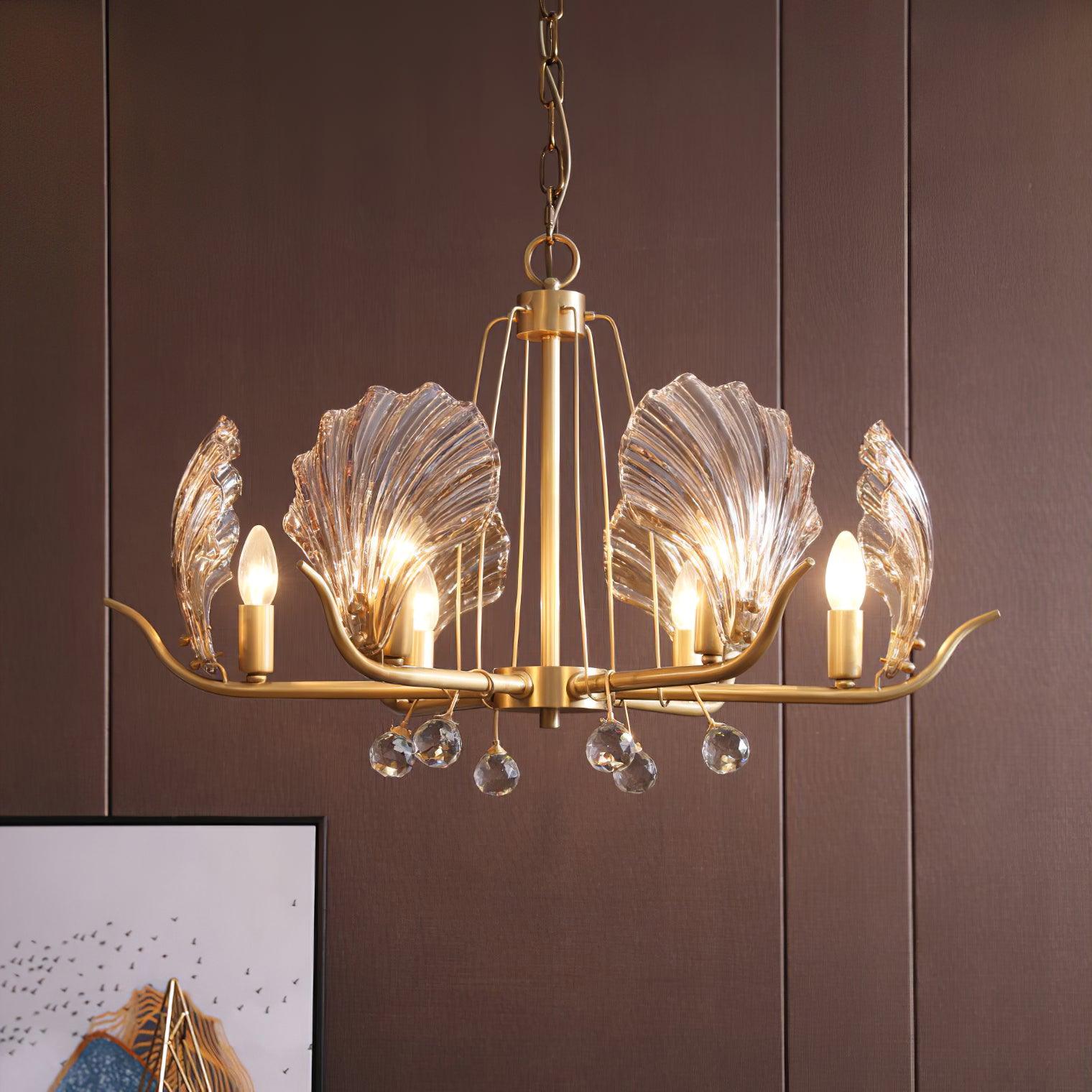 Lustra Chandelier Shell Crystal Leaf Copper-Neutral Decor