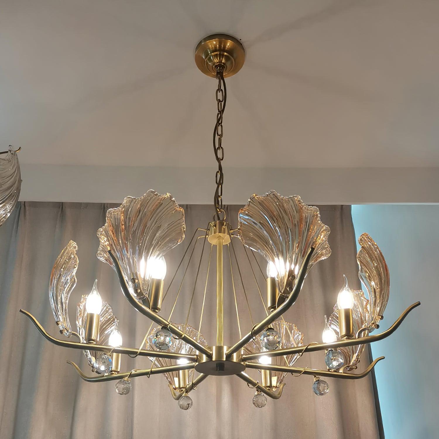 Lustra Chandelier Shell Crystal Leaf Copper-Neutral Decor