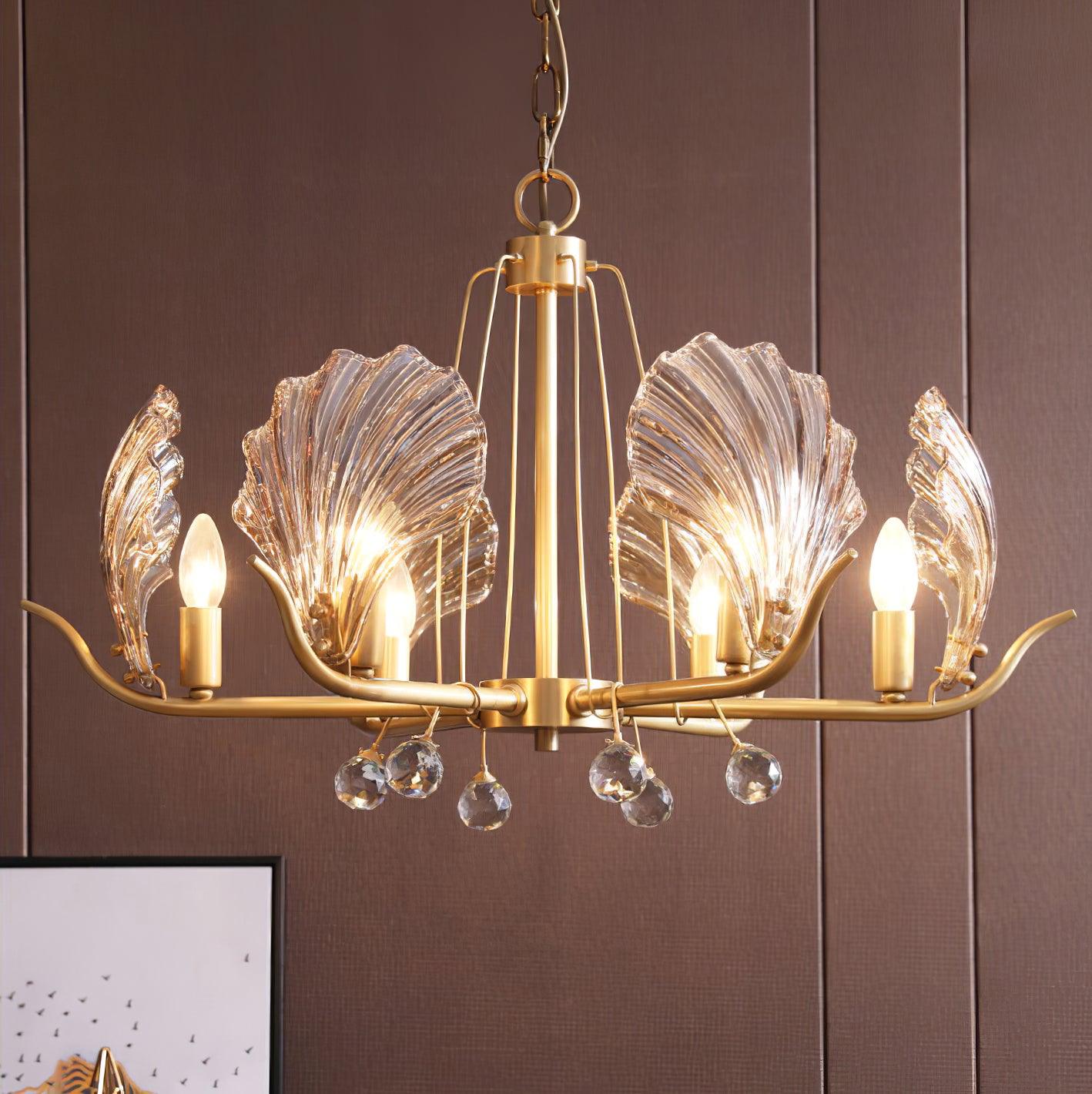 Lustra Chandelier Shell Crystal Leaf Copper-Neutral Decor