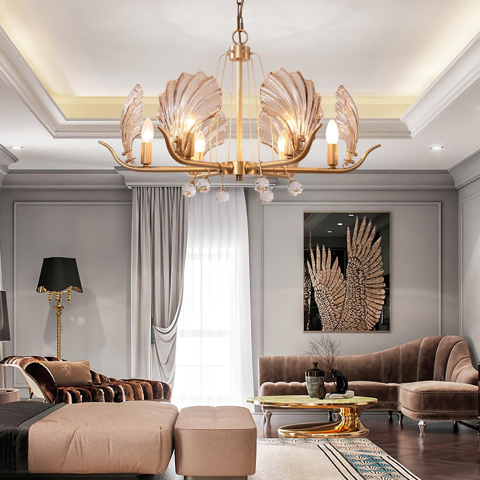 Lustra Chandelier Shell Crystal Leaf Copper-Neutral Decor