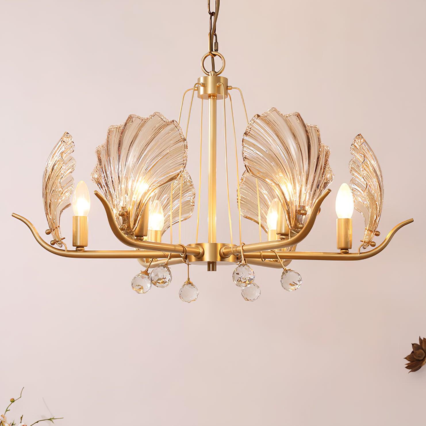 Lustra Chandelier Shell Crystal Leaf Copper-Neutral Decor