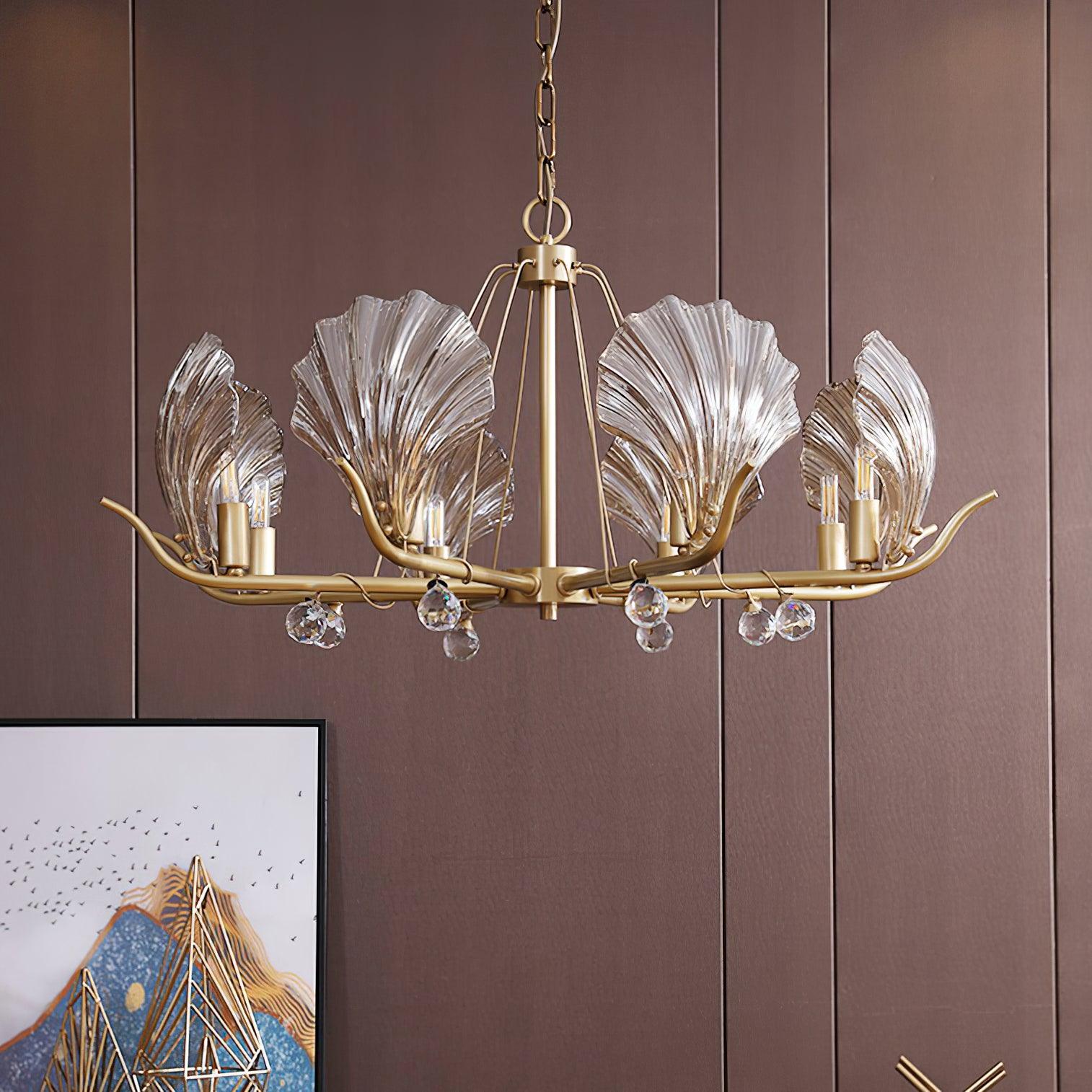 Lustra Chandelier Shell Crystal Leaf Copper-Neutral Decor