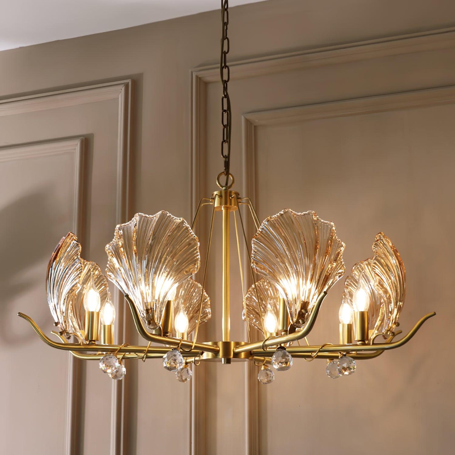 Lustra Chandelier Shell Crystal Leaf Copper-Neutral Decor