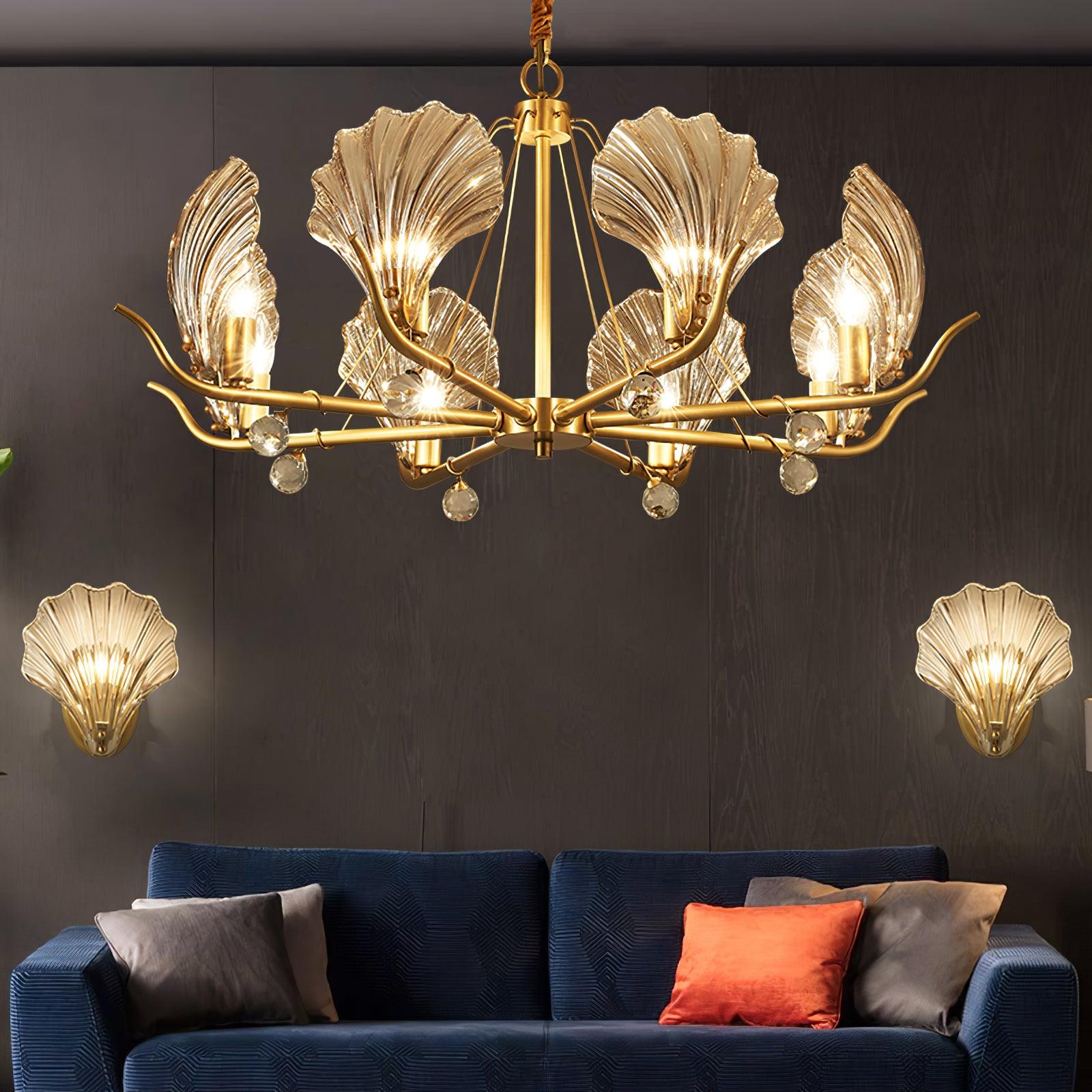 Lustra Chandelier Shell Crystal Leaf Copper-Neutral Decor
