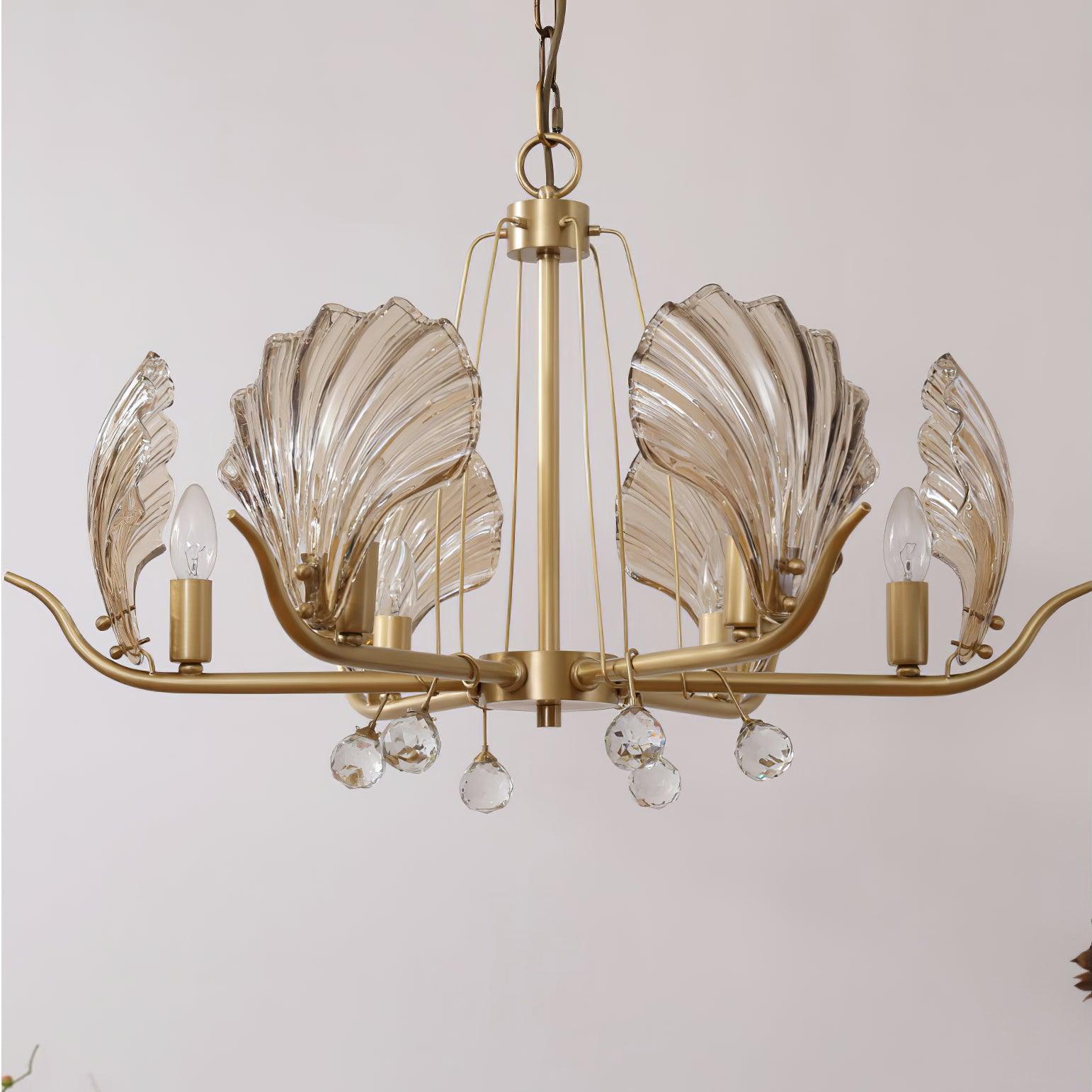 Lustra Chandelier Shell Crystal Leaf Copper-Neutral Decor