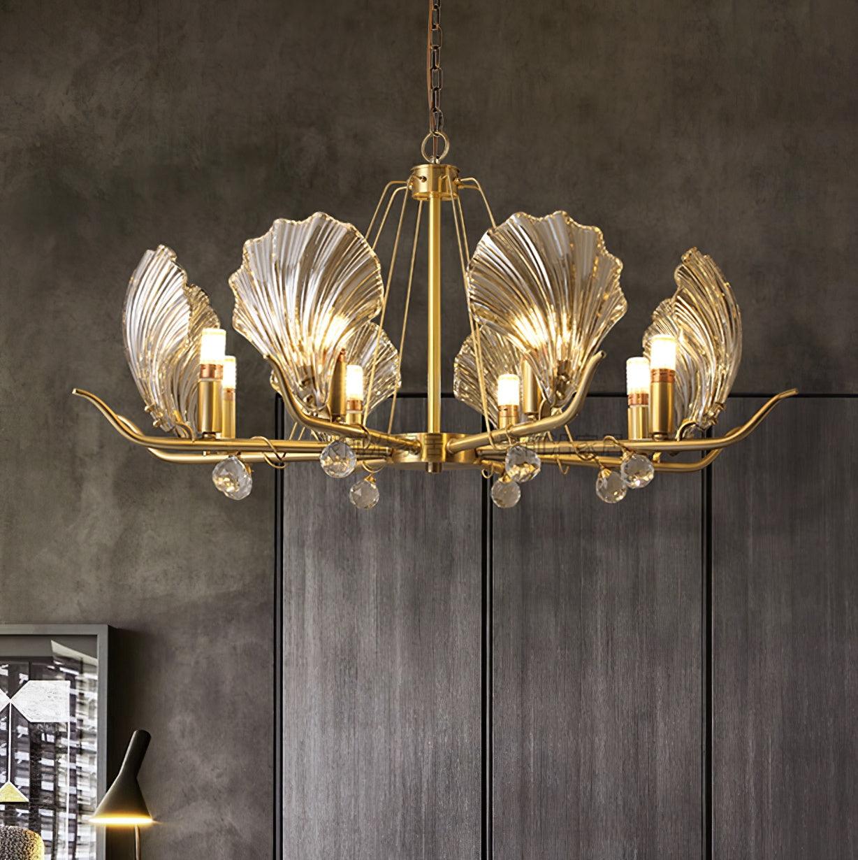 Lustra Chandelier Shell Crystal Leaf Copper-Neutral Decor