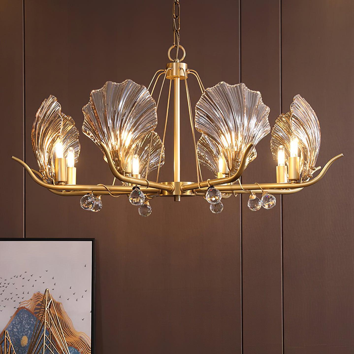 Lustra Chandelier Shell Crystal Leaf Copper-Neutral Decor
