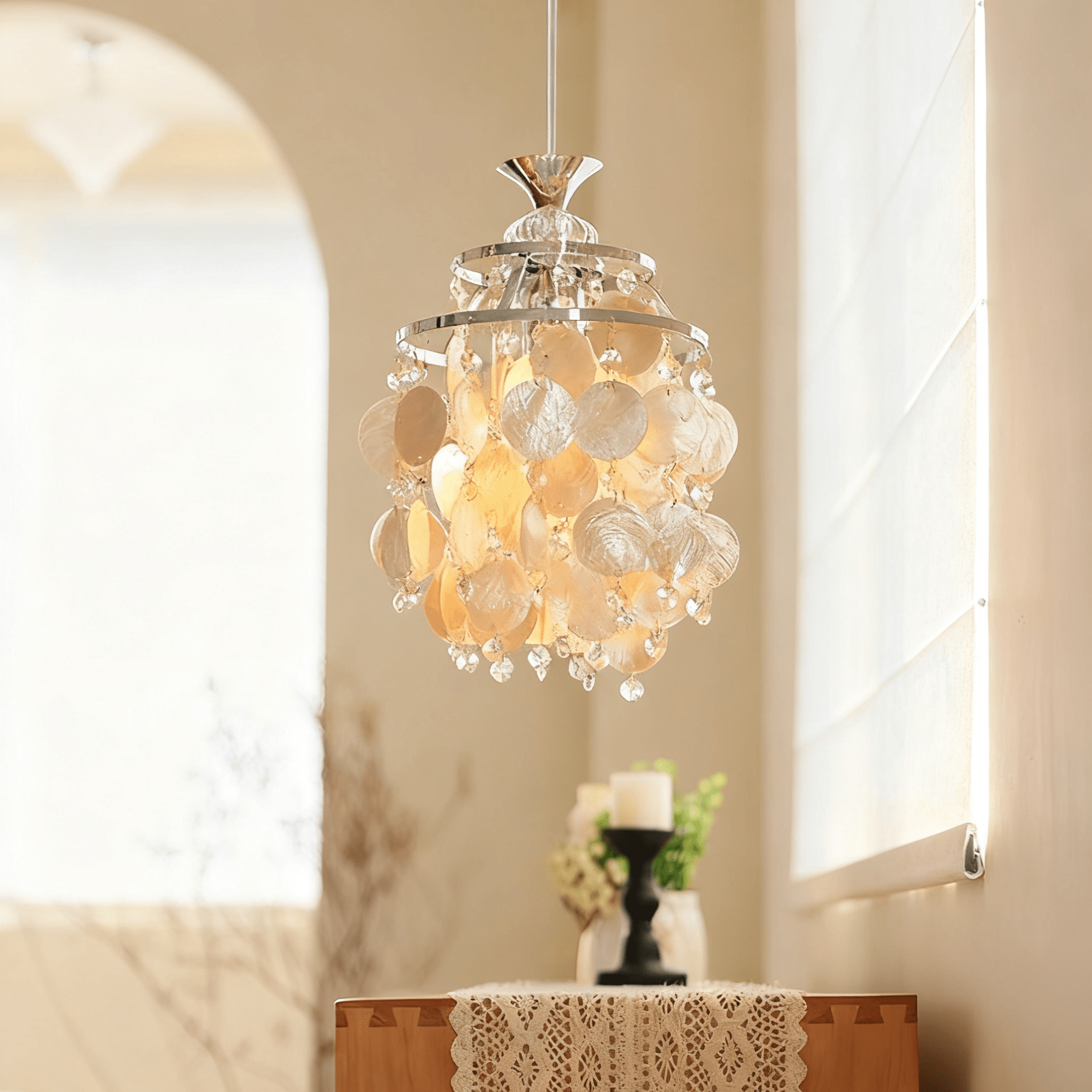 Shell Disc Pendant Light-Neutral Decor