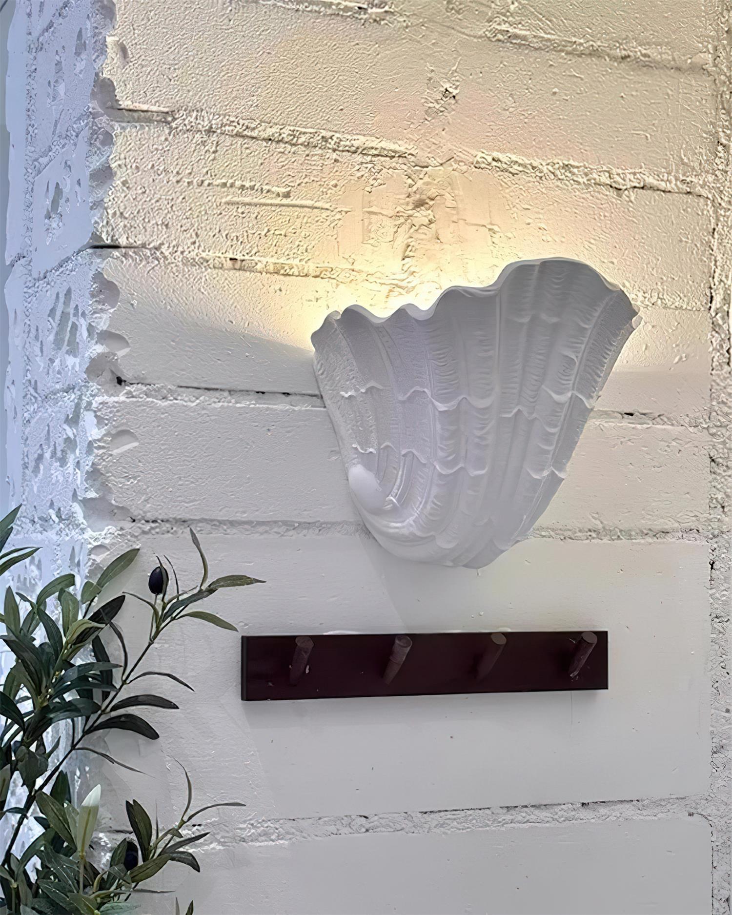 Wall Lamp Shell Plaster Handcrafted Seashell Shape Artistic