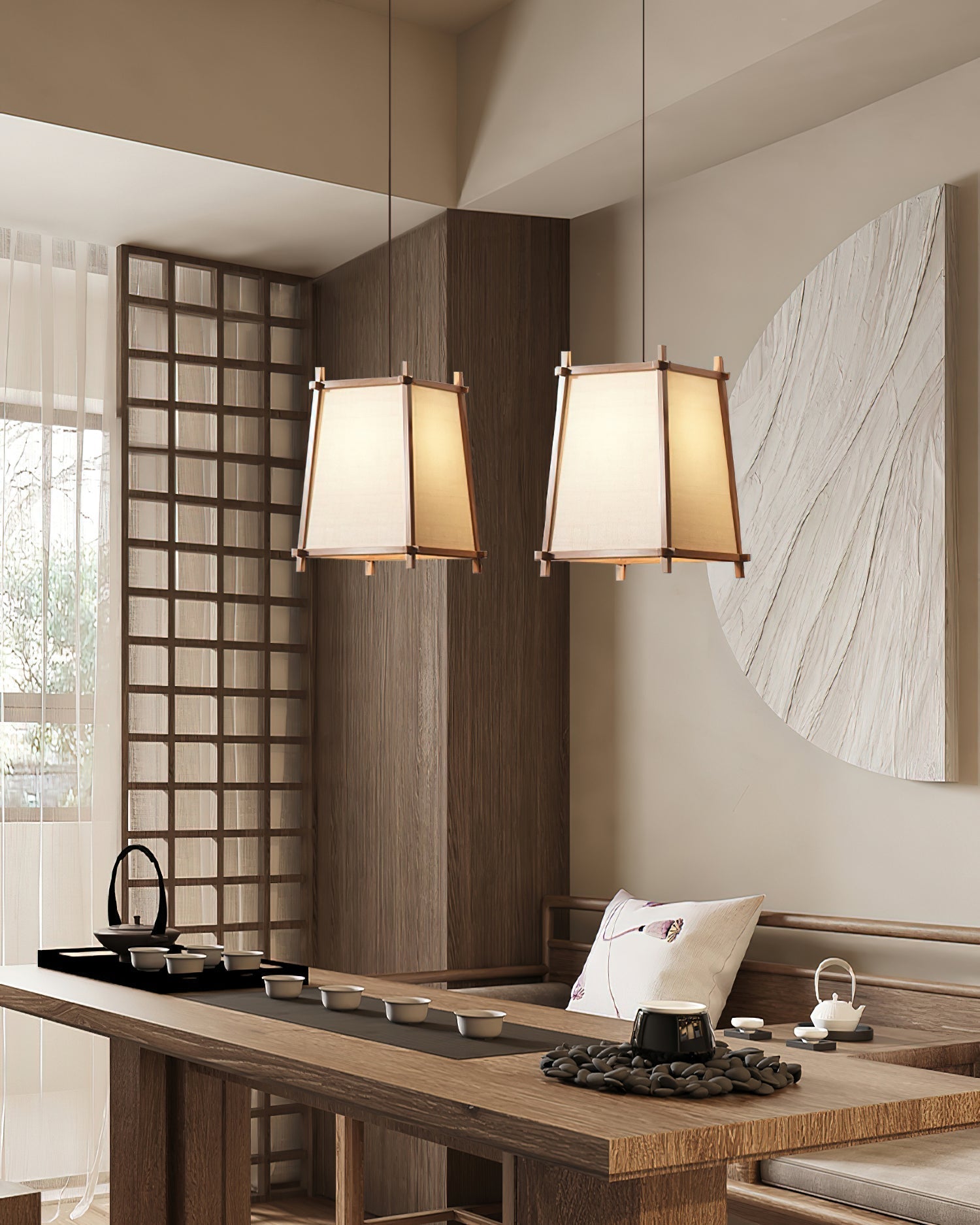 Ritta Pendant Light Fabric Geometric Frame-Neutral Decor