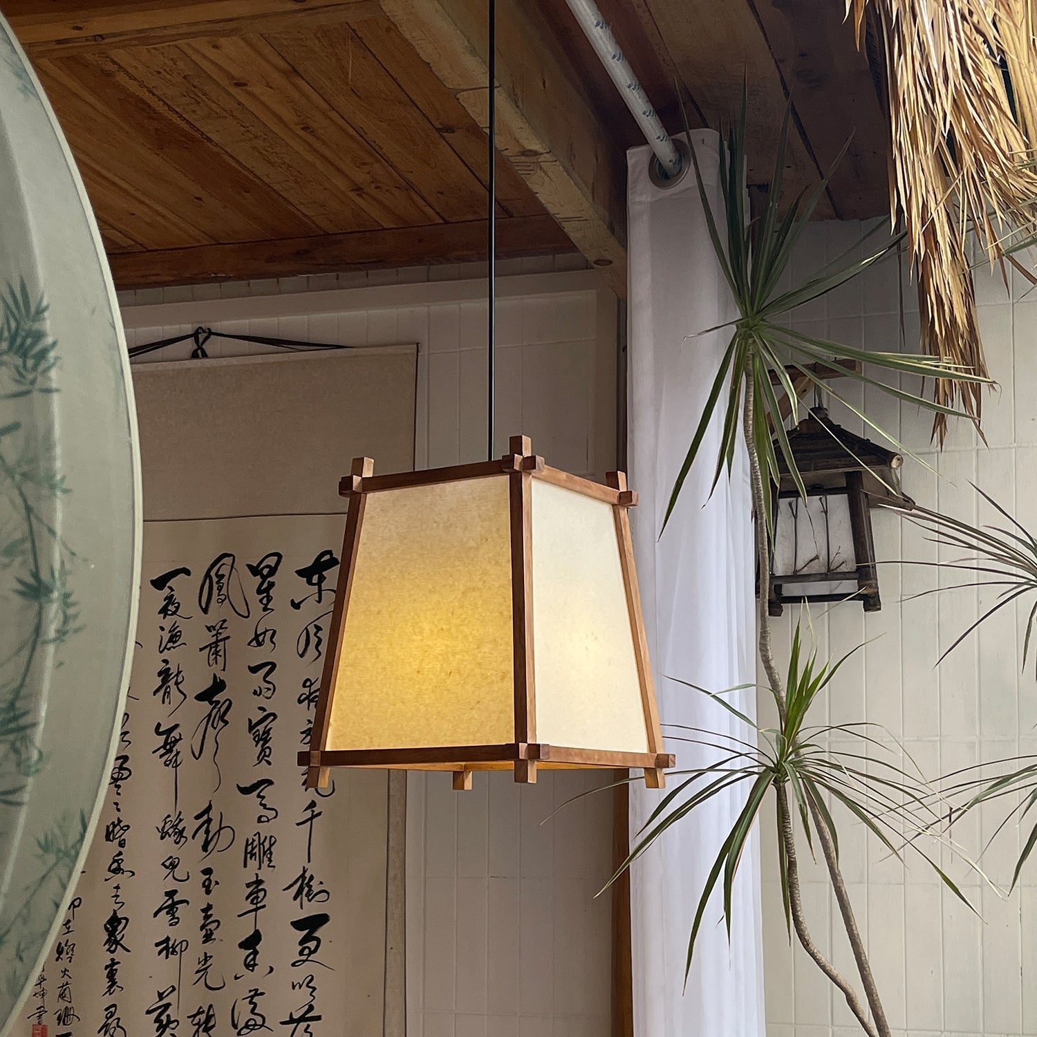 Ritta Pendant Light Fabric Geometric Frame-Neutral Decor