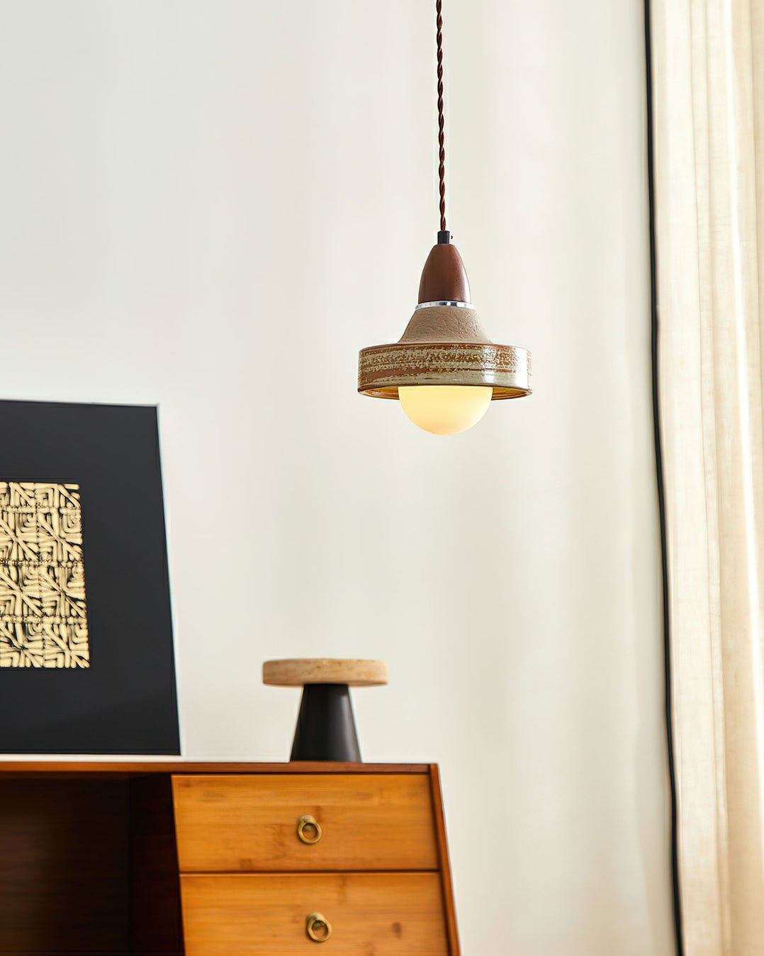 Sierra Premium Nordic Art Ceramics Wood Pendant Lamp-Neutral Decor