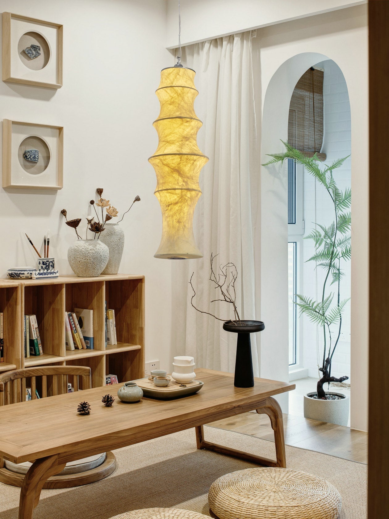 Elraeor Layered Mulberry Silk Pendant Light-Neutral Decor
