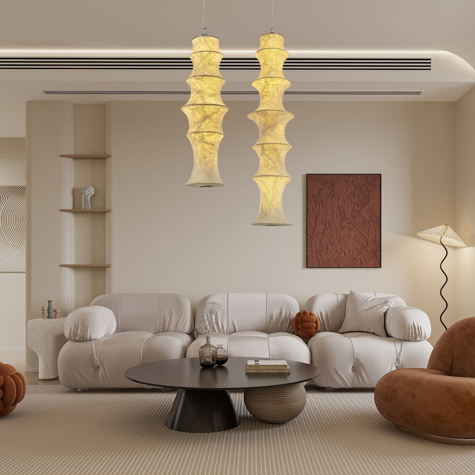 Elraeor Layered Mulberry Silk Pendant Light-Neutral Decor