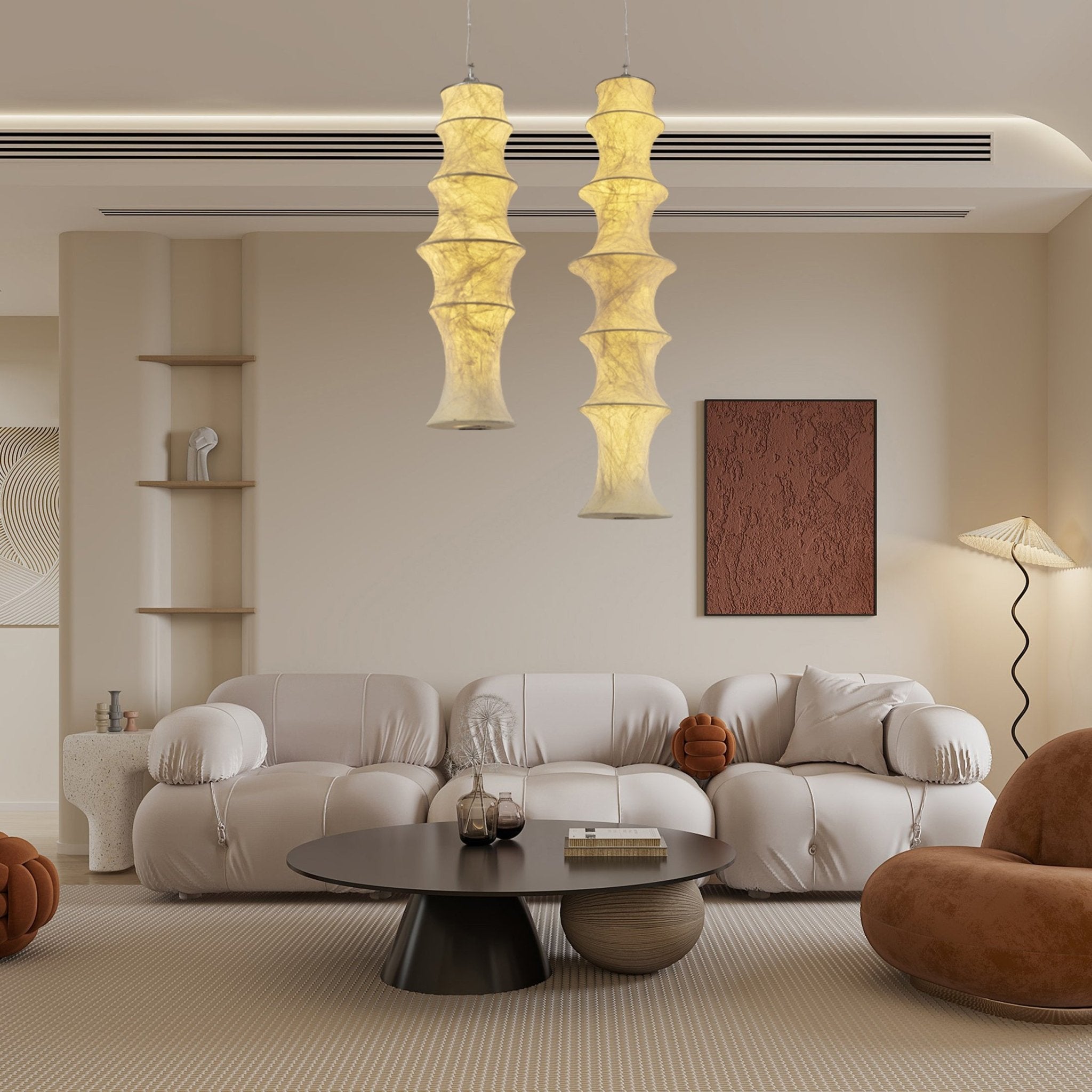 Elraeor Layered Mulberry Silk Pendant Light-Neutral Decor